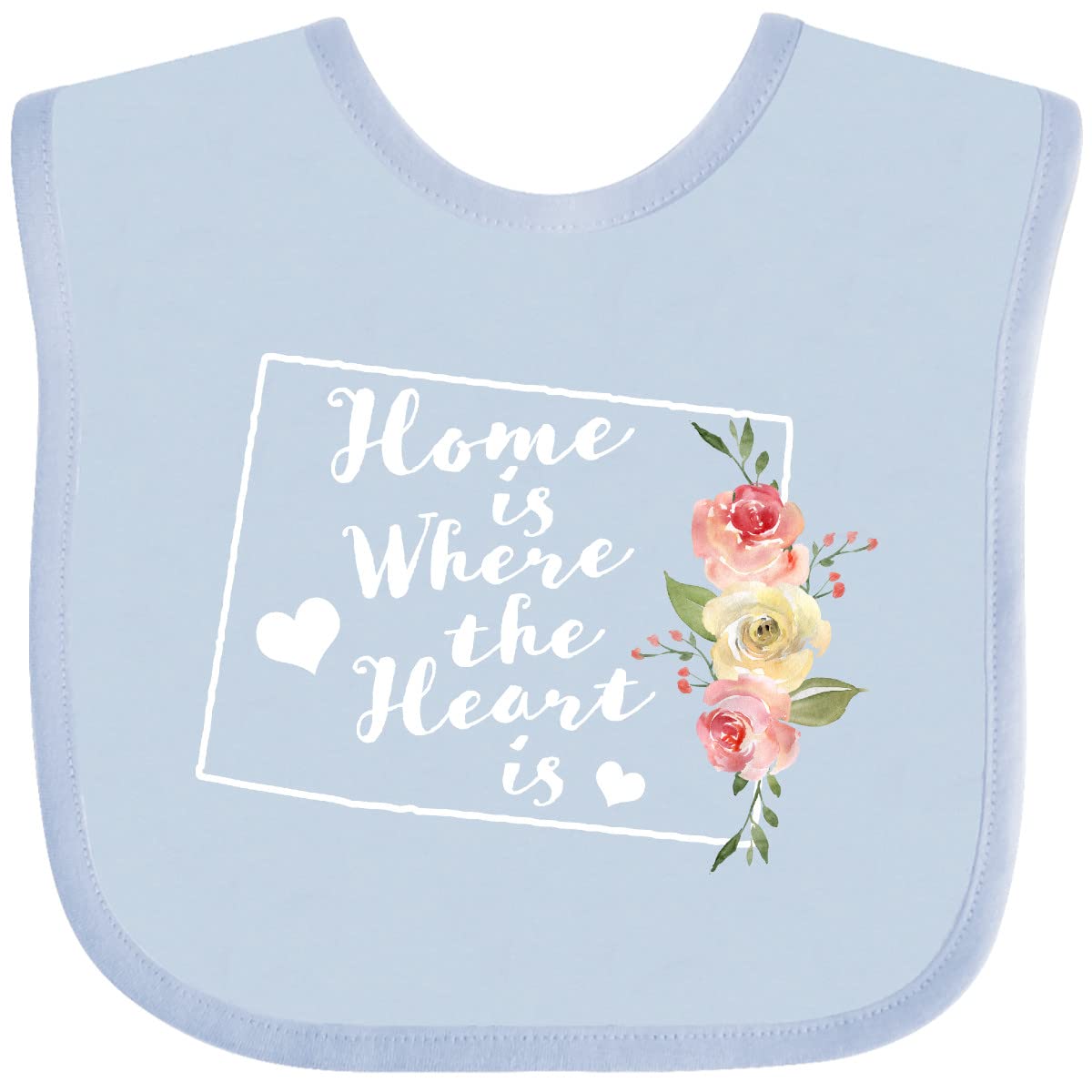 Inktastic Wyoming Home Is Where the Heart Is Watercolor Floral Baby Bib - Soft Cotton Drool Bib for Newborns & Infants - Perfect for Feeding, Teething & Photo Shoots