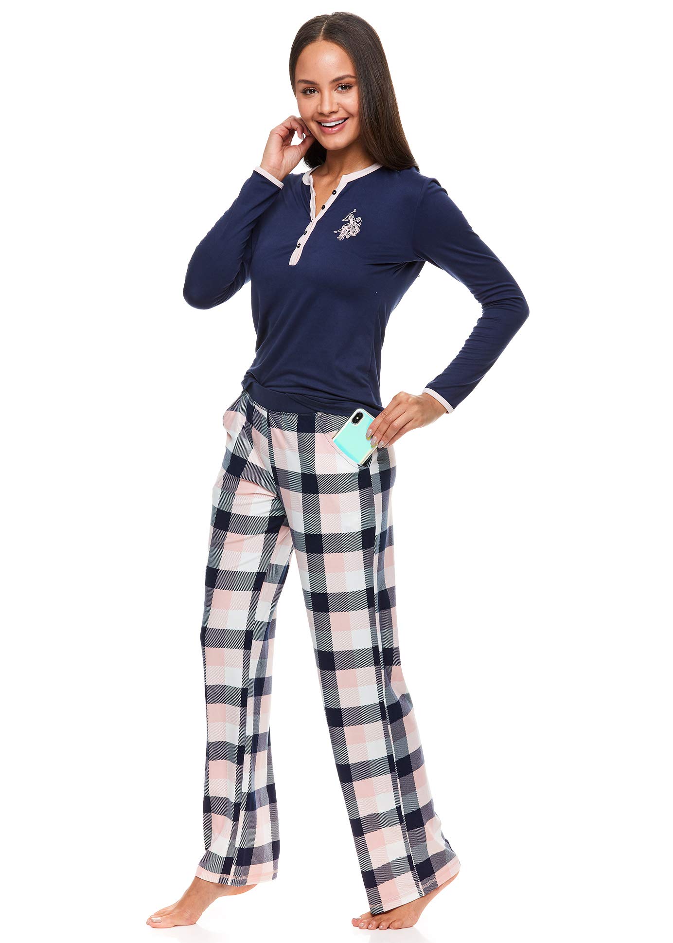 U.S. Polo Assn. Women's 2-Piece Pajama Set - Soft Cotton Sleepwear for Lounge & Travel - Cozy Pajamas for Women