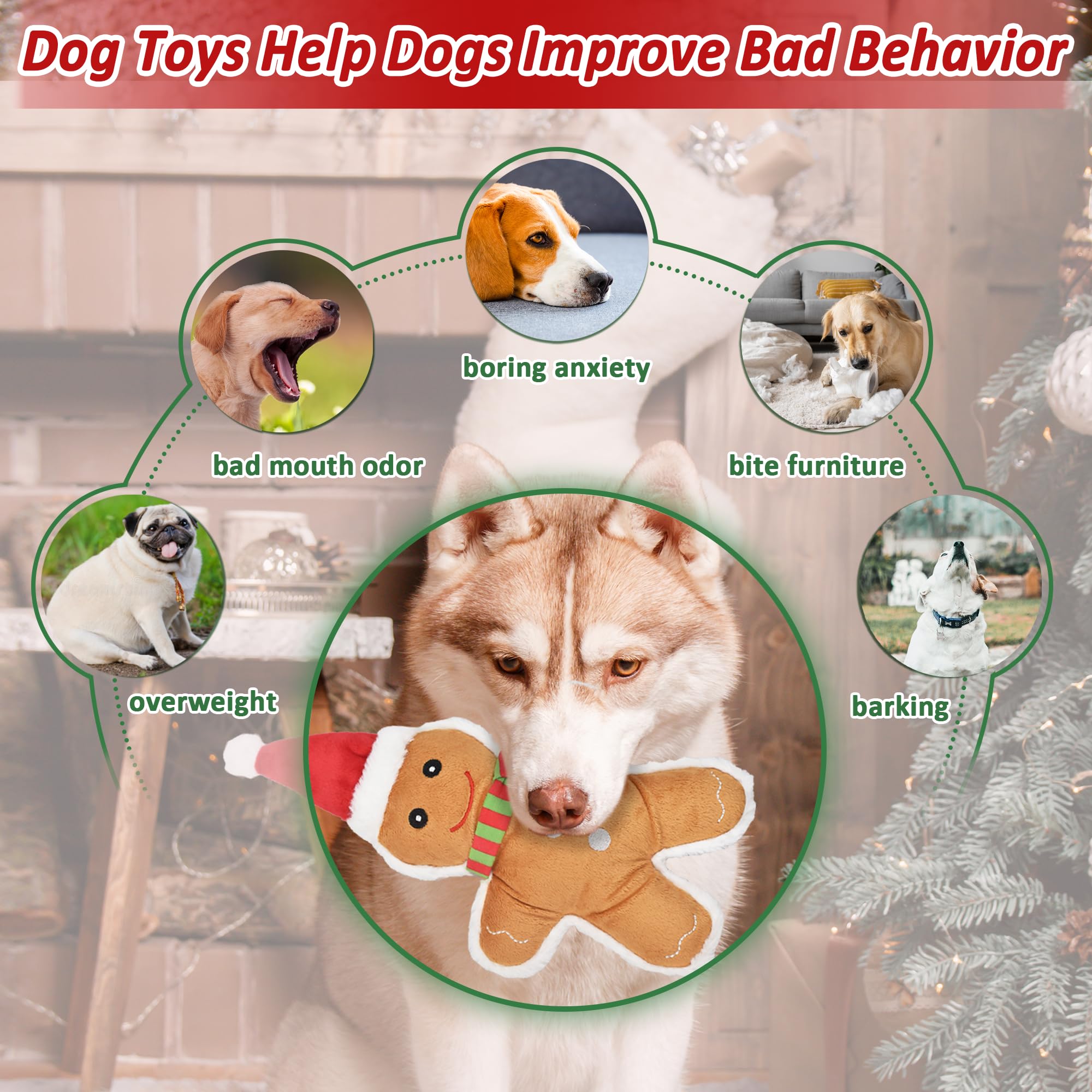 **Christmas Dog Toys 4-Pack - Squeaky Stuffed Chew Toys for Teething Puppies & Large Dogs - Durable Xmas Gift Bundle (Santa & Holiday Designs) - Perfect for Playtime, Training & Holiday Gifting**