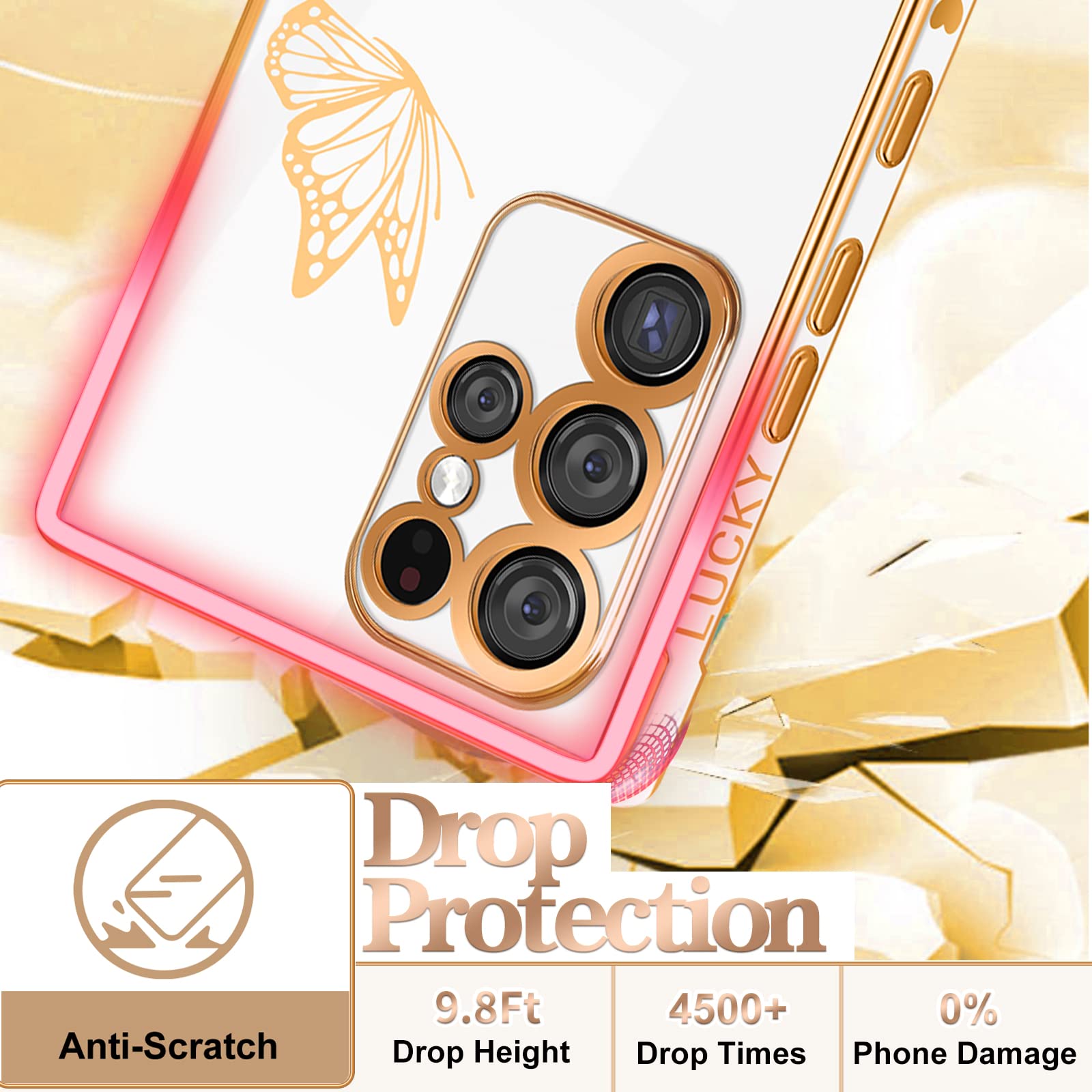 Elegant Samsung Galaxy S23 Ultra Case for Women - White & Gold Plating Butterfly Design, Luxury Protective Cover for S23 Ultra 2023 (6.8 Inch) | Perfect for Everyday Use, Office, and Special Occasions