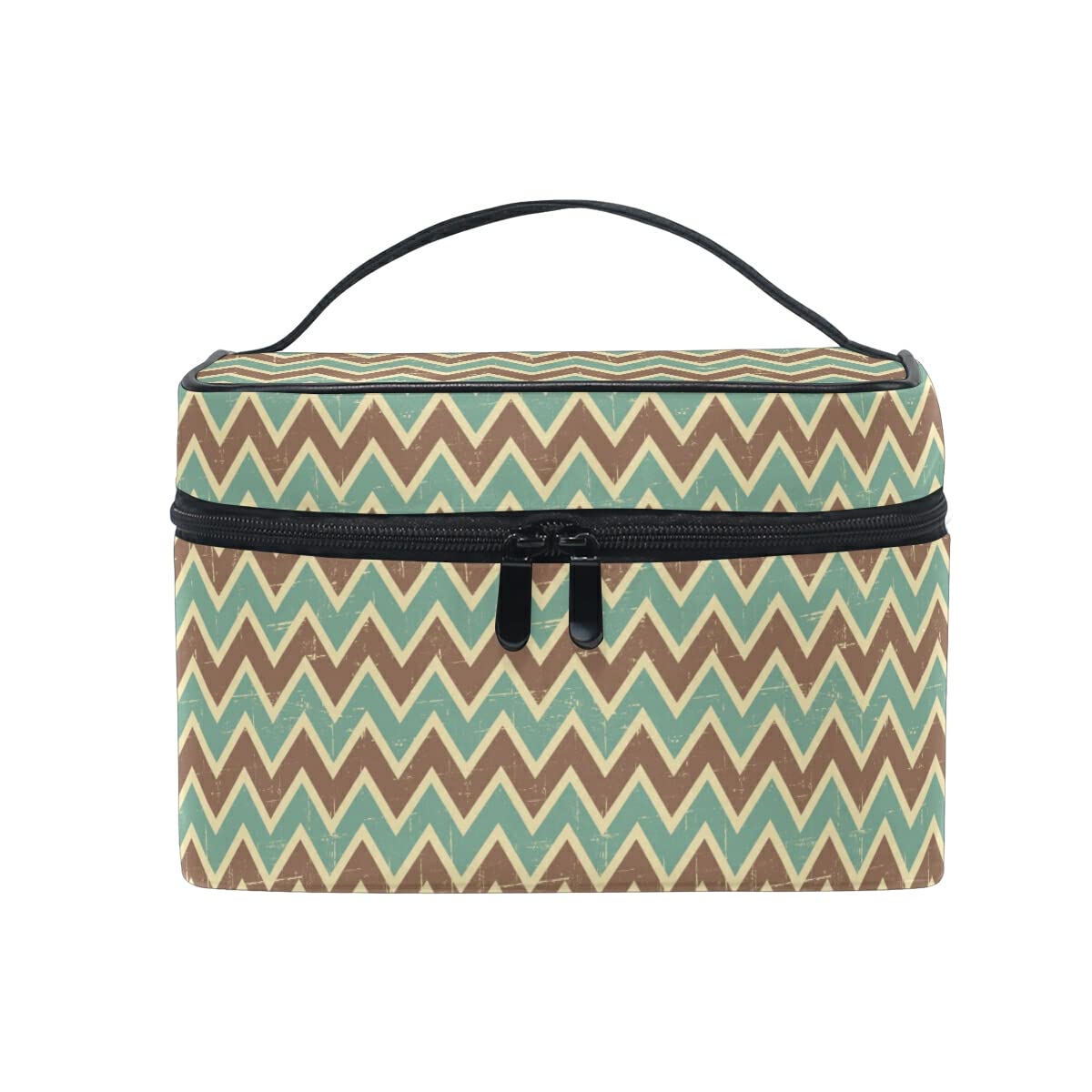 Geometric Blue and Brown Ripple Travel Makeup Bag - Waterproof Cosmetic Organizer for Women | Perfect for Travel, Gym, and Daily Beauty Essentials Storage