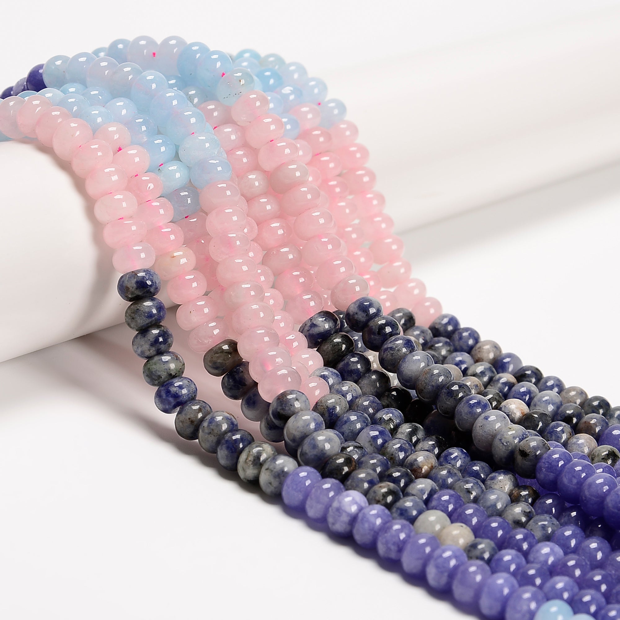 06 Multi-Color Gemstone Smooth Rondelle Beads 5x8mm - 15.5 Inch Strand for Jewelry Making, DIY Bracelets & Necklaces - Natural Stone Beads for Crafting, Beading Projects & Gifts