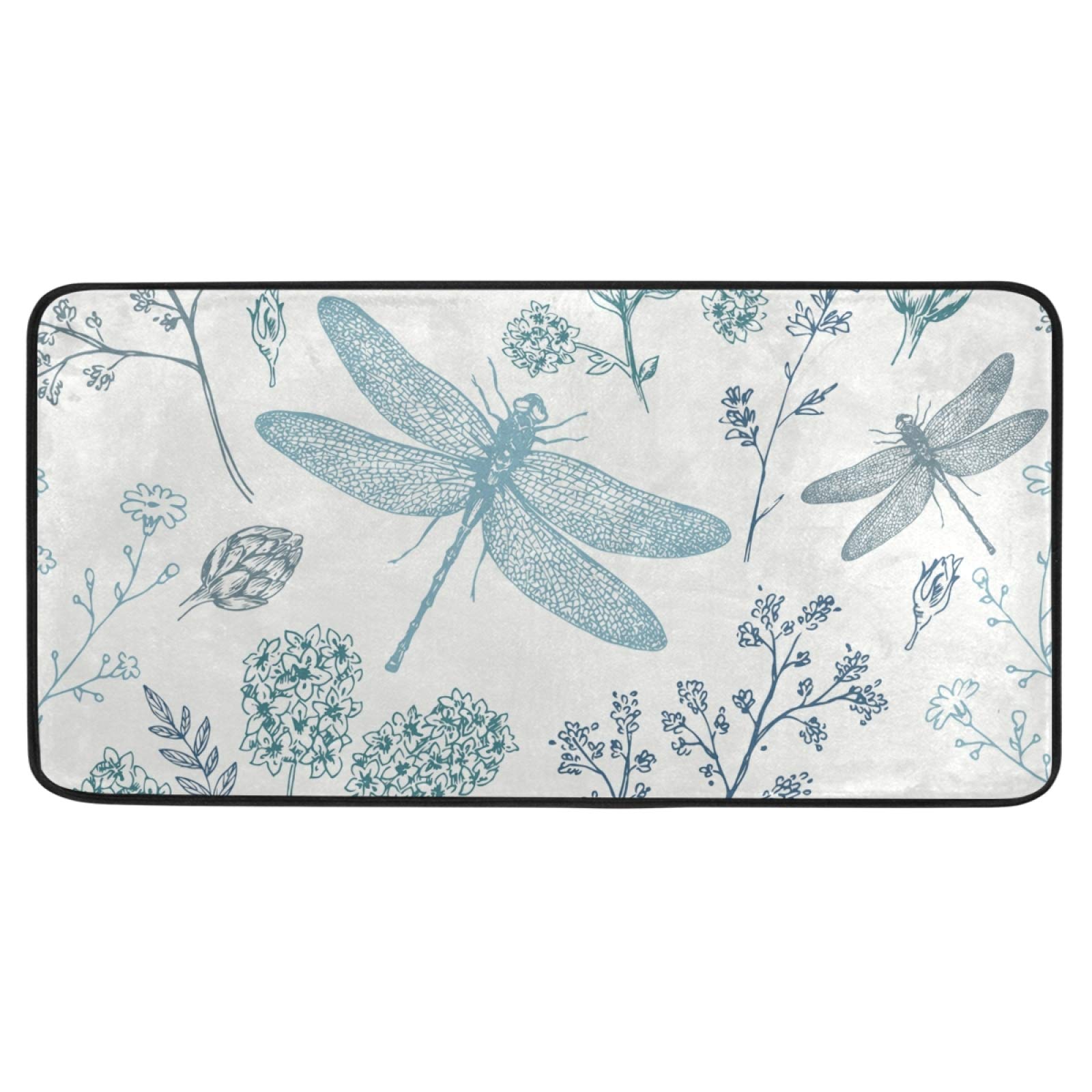 Non-Slip Blue Dragonfly Kitchen Rug - Soft Anti-Skid Bath Mat & Runner for Home Decor (39x20 Inches) - Perfect for Kitchens, Bathrooms, Entryways & Laundry Rooms