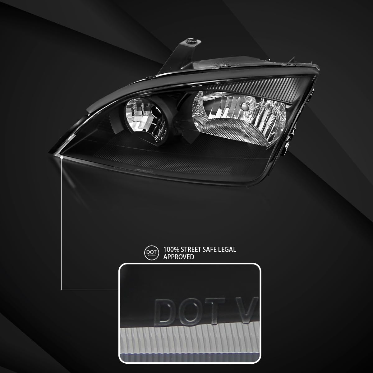 AUTOZENSATION Black Headlights Pair Compatible with 2005-2007 Ford Focus - Left & Right Headlamp Replacement for Improved Night Driving Safety