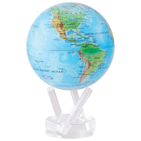 Mova Globe with Relief Map - Blue Gloss Finish - Rotating Floating Globe for Home Office Decor, Gift & Educational Use