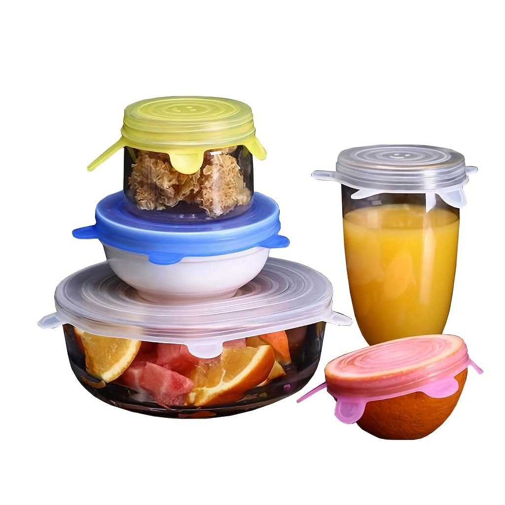 6-Piece Silicone Stretch Lids Set - Reusable Food Storage Covers for Bowls, Containers & Fruits (White) - Perfect for Meal Prep, Leftovers & Refrigerator Organization
