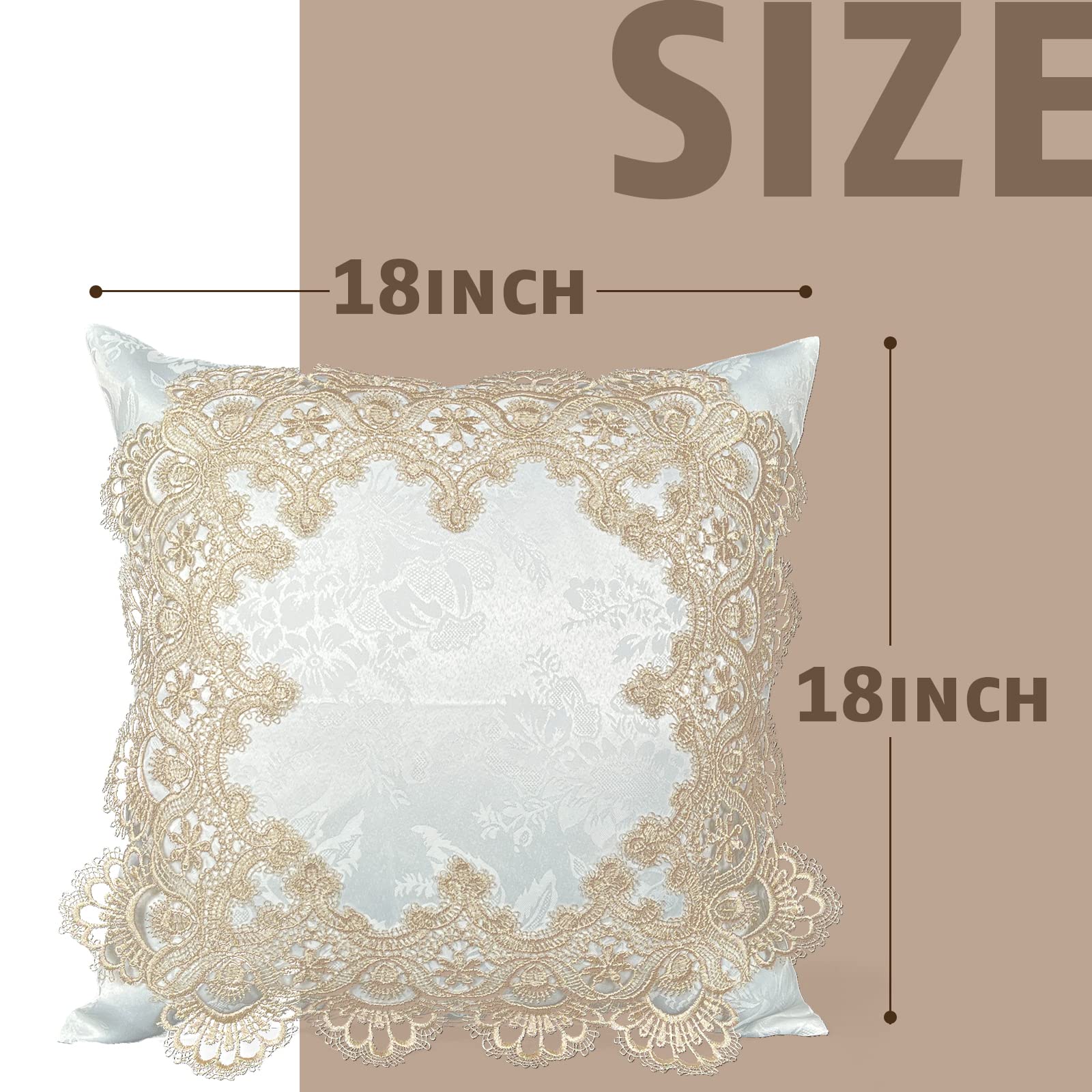 Premium 18x18 Inch Beige Lace Throw Pillow Covers Set of 2 - Soft Farmhouse Decor with Exquisite Embroidery for Living Room, Bed, Couch & Sofa | Cozy Home Accent for Relaxation & Stylish Interior Design