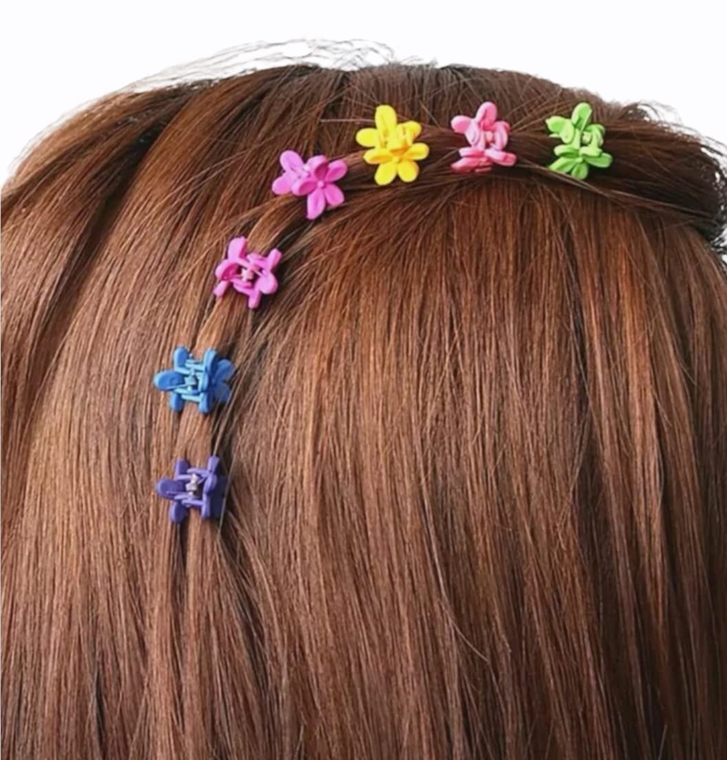 24pcs Mini Flower Hair Claw Clips - Small Plastic Hair Clamps for Women & Girls - Colorful Hair Accessories (1.4cm) - Perfect for School, Parties & Everyday Hairstyles