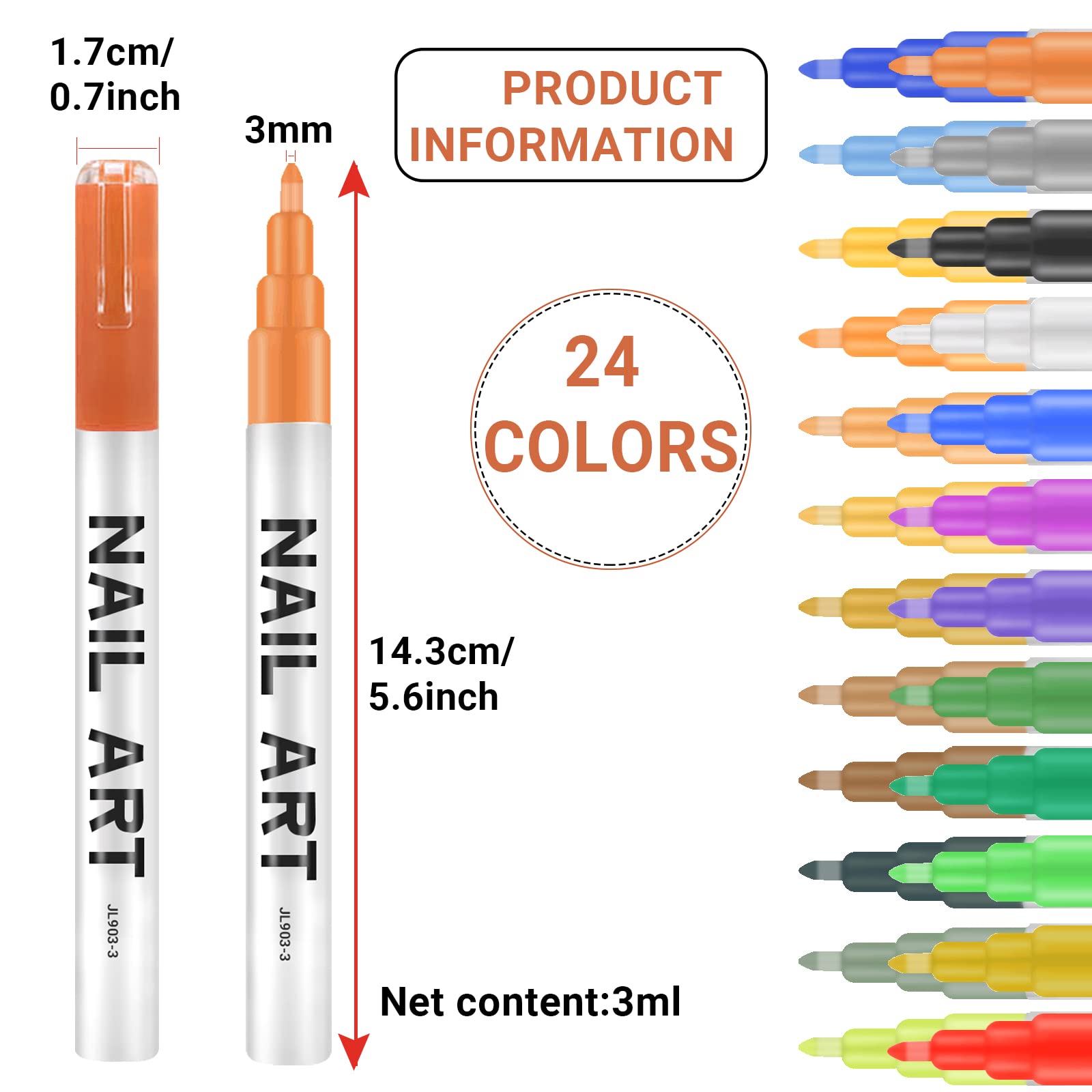24 Colors Nail Art Pens Set - 3D Nail Polish Pens for Painting & Design, DIY Nail Graffiti Kit for Girls & Women | Perfect for Home Manicures, Nail Salons, and Creative Nail Art Projects