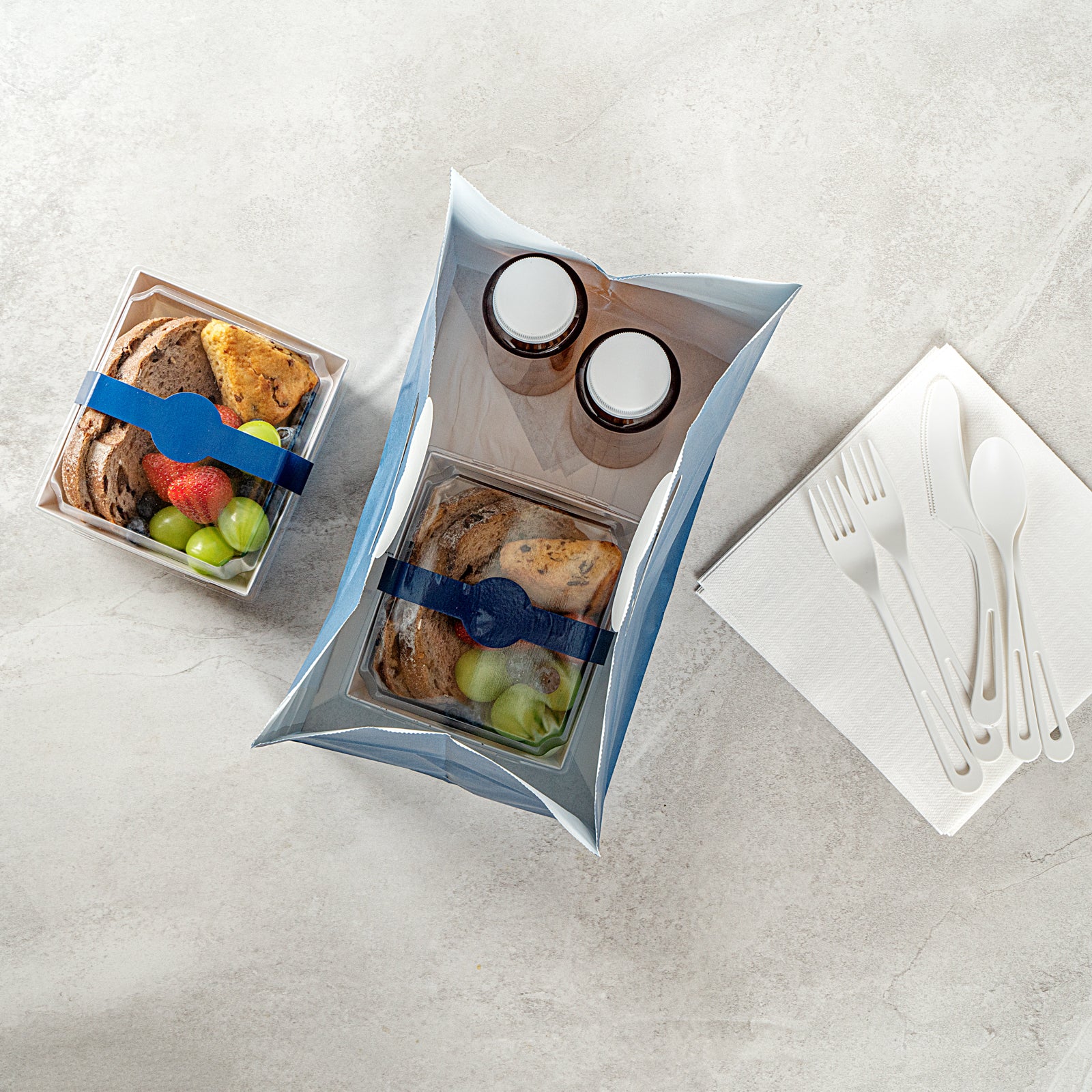 Premium Rectangle Midnight Blue Paper Take Out Bags with Handles - 11