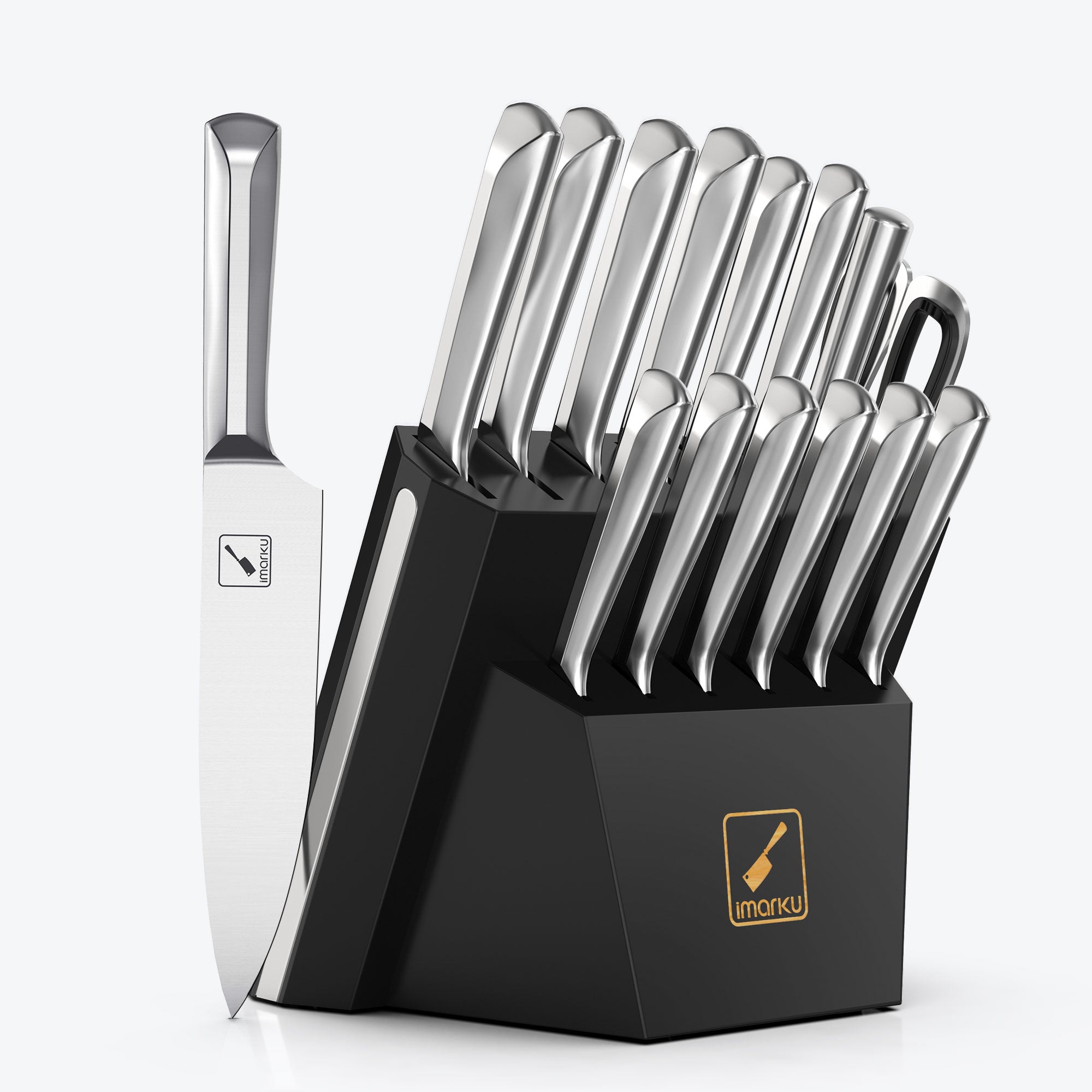 14-Piece Premium Stainless Steel Cookware Set & 15-Piece Professional Kitchen Knife Set - Complete Cooking Essentials for Home Chefs & Culinary Enthusiasts