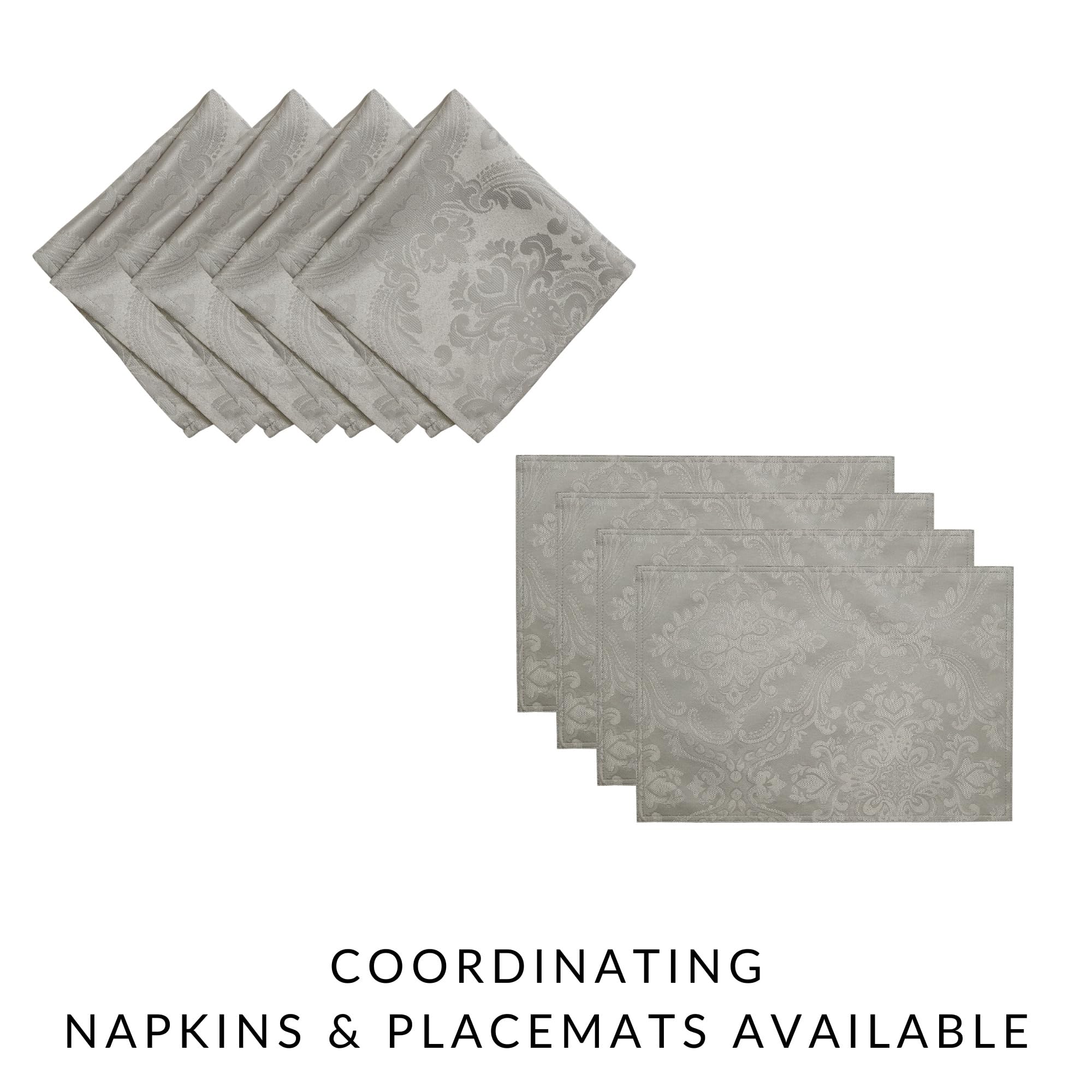 Elrene Home Fashions Caiden Elegance Damask Waterproof Napkins Set of 4 - Stain & Wrinkle Resistant 17x17 Inch Silver Table Linens - Perfect for Dinner Parties, Weddings & Holiday Decor