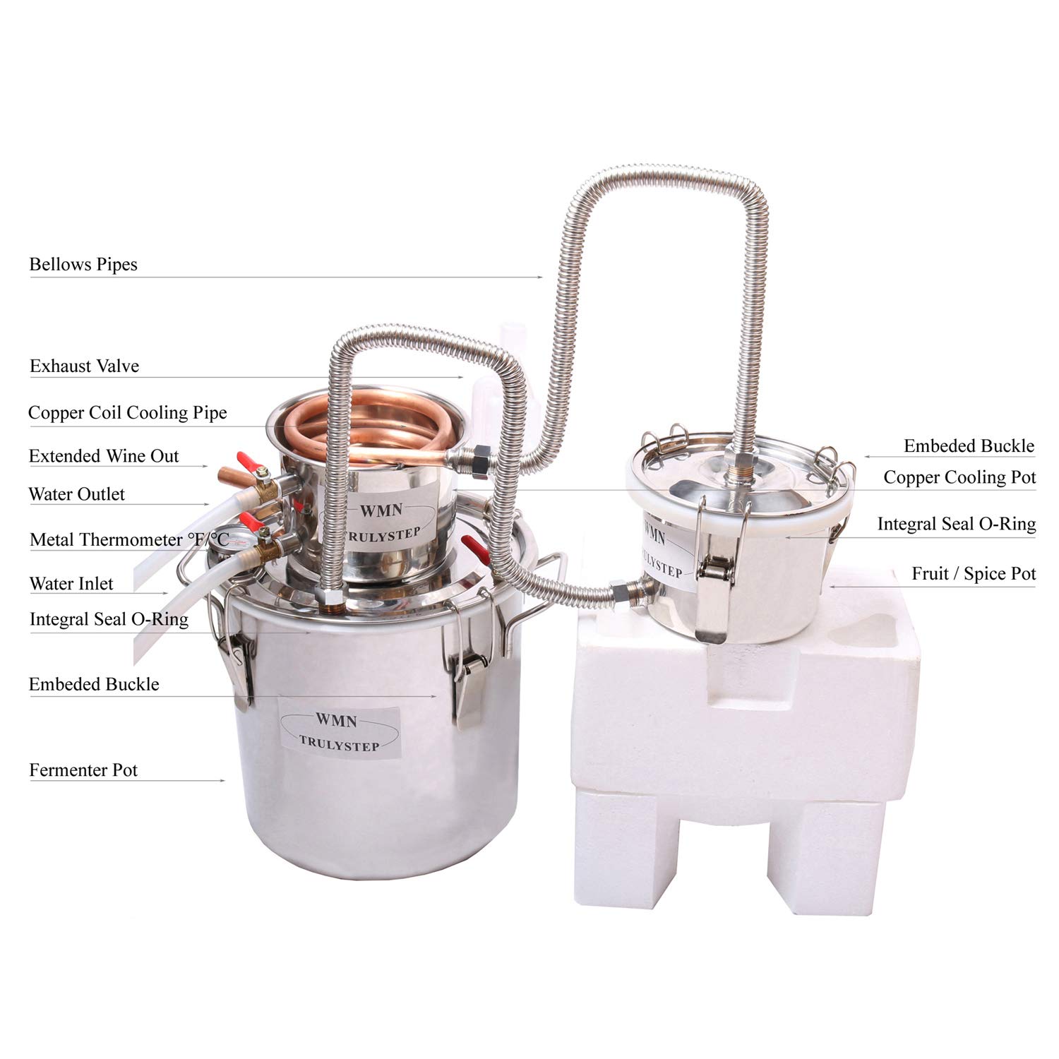 YUEWO 3-Pot 8 Gallon (30L) Copper Alcohol Distiller Kit - DIY Home Brewing Equipment for Whiskey, Brandy & Wine Making with Thumper Keg | Perfect for Craft Distilled Spirits, Purified Water & Homemade Moonshine