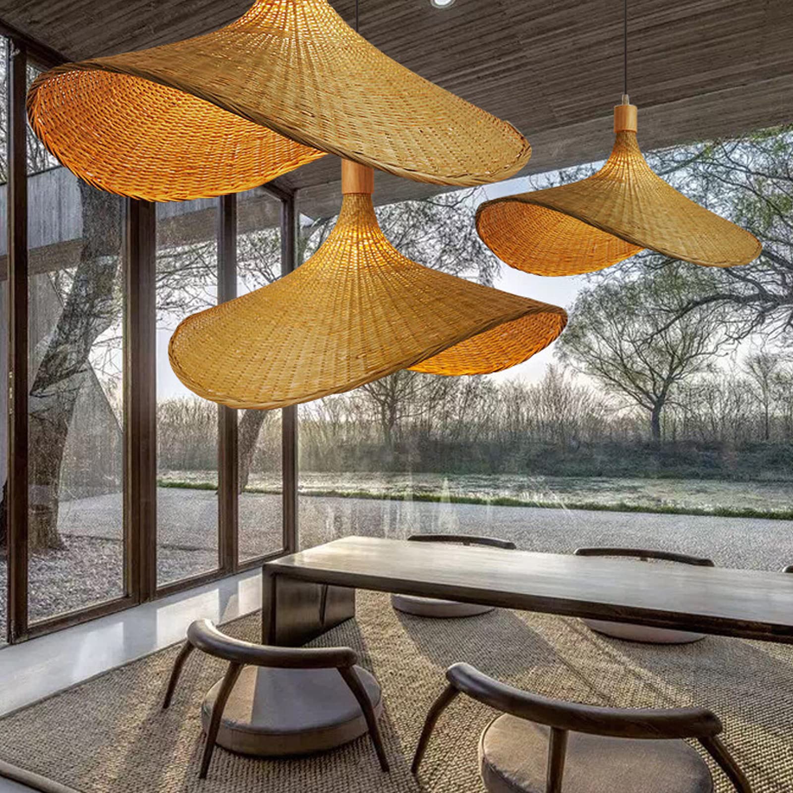 Bamboo Pendant Lighting Fixtures - Adjustable Hanging Bird Nest Lamp Shade with Natural Rattan Design for Living Room, Dining Room & Bar | Modern Ceiling Light for Home Decor & Cozy Ambiance