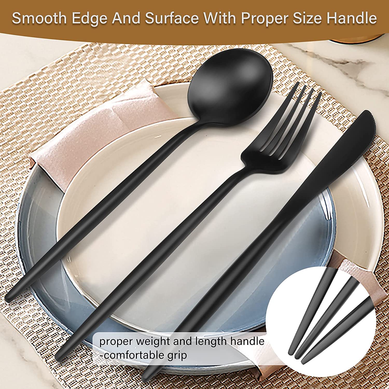 Premium STAR WORK Matte Black Flatware Set - 24-Piece Stainless Steel Forks & Spoons for Home, Kitchen, Restaurant & Hotel Use - Satin Finish, Dishwasher Safe - Elegant Dining Utensils for Everyday Meals, Dinner Parties & Catering Events