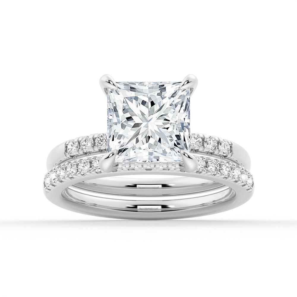 Princess Cut Hidden Halo Moissanite Engagement Ring Set with Matching Wedding Band - Perfect for Proposals, Anniversaries & Bridal Jewelry