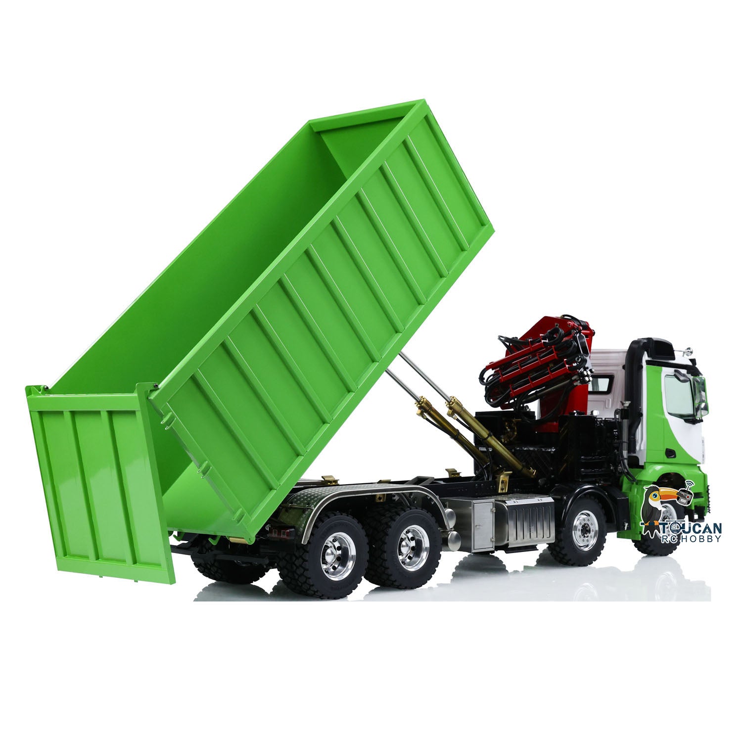 1/14 Scale Metal LESU RC Hydraulic Crane Dump Truck 8x8 RTR Model with Remote Controller - 2 Speed Gearbox & Waste Bin for Construction Play and Collectors