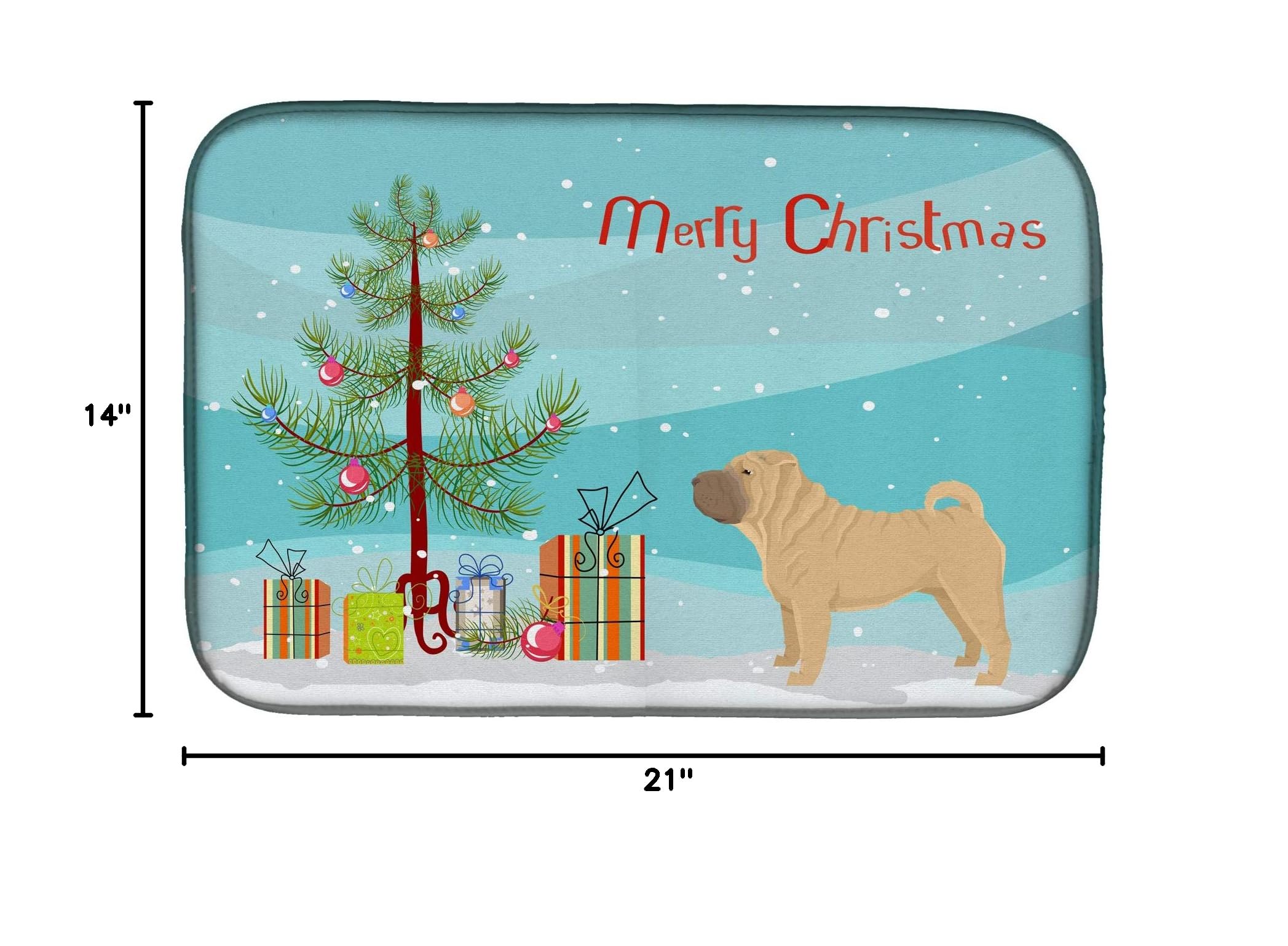 Shar Pei Christmas Tree Dish Drying Mat - Absorbent Kitchen Counter Mat (14x21 Inch) | Holiday Kitchen Decor & Countertop Protector | Perfect for Christmas Dish Drying, Decorating & Gift Giving