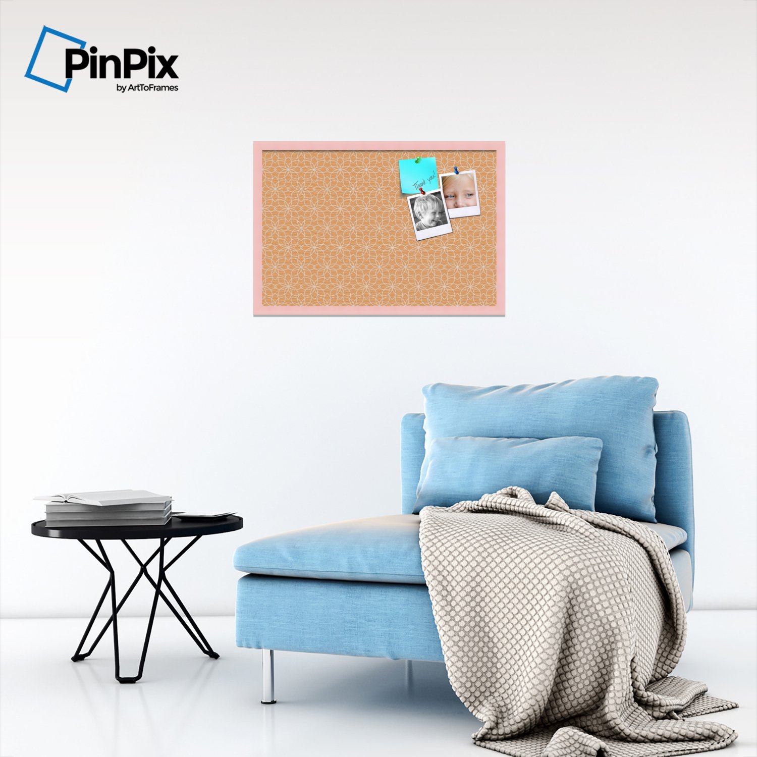 Custom Printed Cork Bulletin Board - 30x20 Inches Canvas Pin Board with Baby Pink Beech Frame | Personalized Office Decor, Home Organization & Gift Idea | PinPix-599