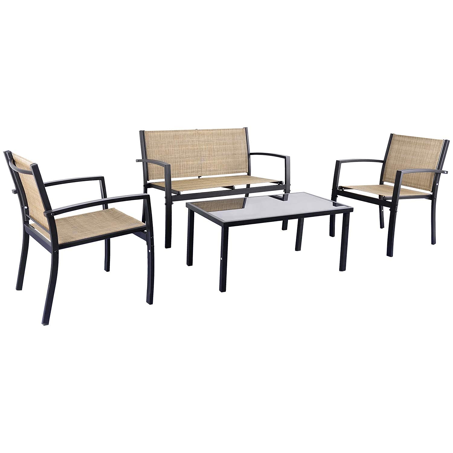 JUMMICO 4-Piece Modern Patio Furniture Set - Outdoor Garden Conversation Bistro Set with Glass Coffee Table for Porch, Lawn, Backyard (Yellow) | Perfect for Relaxing, Entertaining & Outdoor Dining
