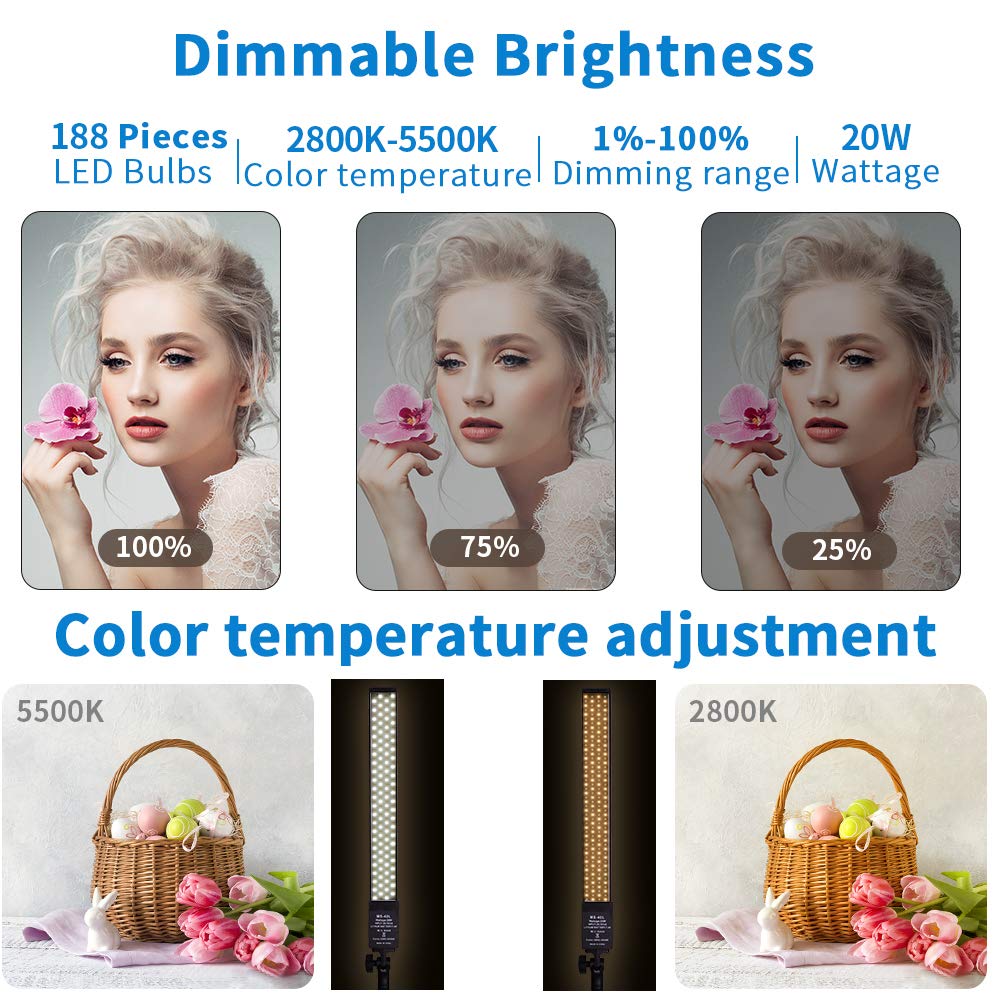 Professional LED Video Light with Dimmable 2800-5500K, Portable Battery-Powered Photography Light Wand - Includes NP-970 Li-ion Battery & Stand - Perfect for YouTube, Portrait Studio, Outdoor Videography & Content Creation