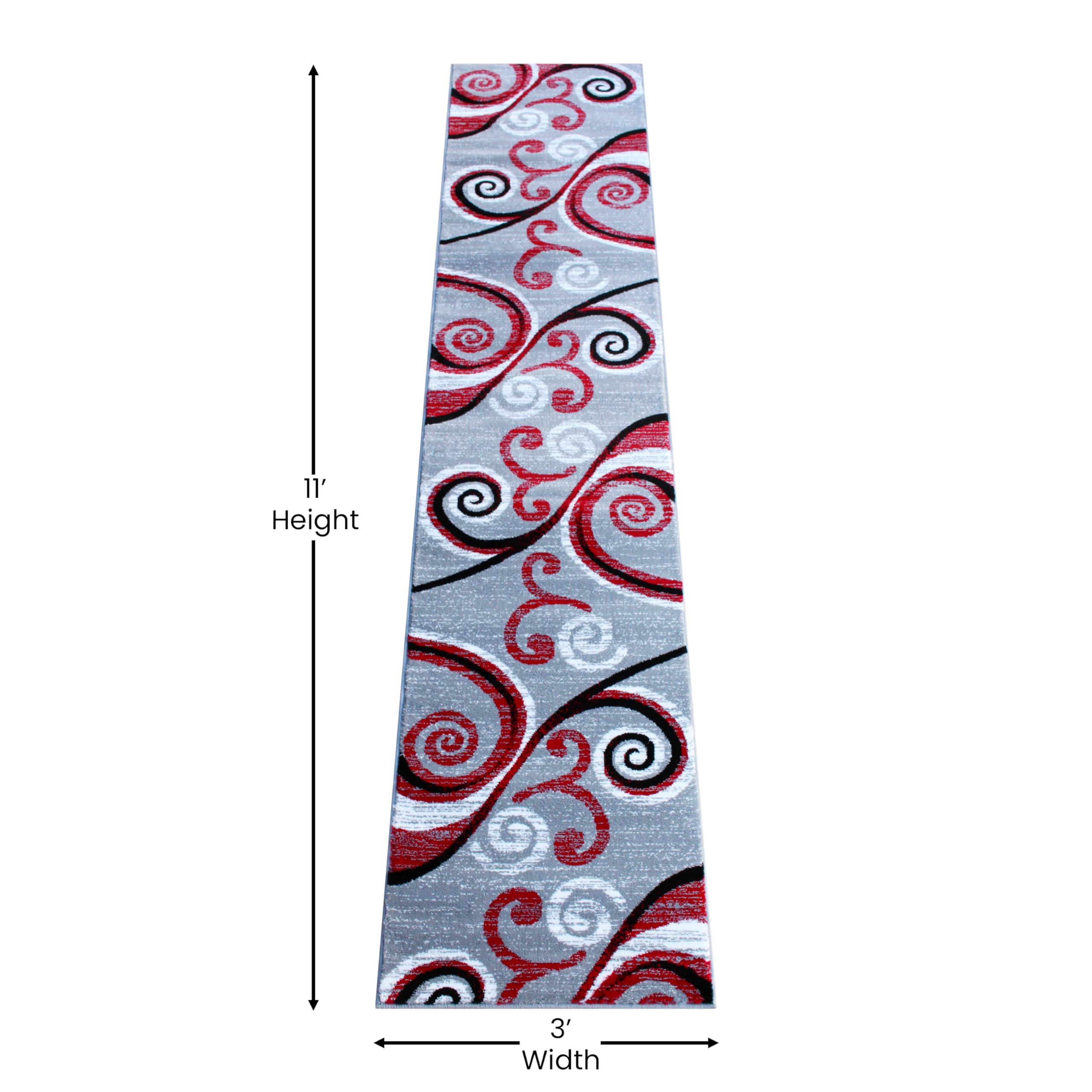 EMMA + OLIVER Olefin Accent Rug - Red Scraped Look Swirl Pattern 2x11 - Plush Pile Facing - Easy to Clean - Jute Backing - Moisture & Stain Resistant - Perfect for Living Room, Bedroom & Entryway Decor
