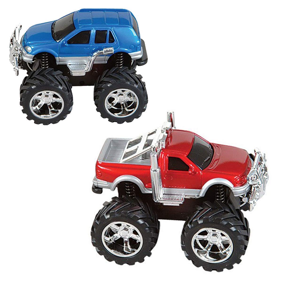 Kicko Pull Back Friction Monster Cars and Trucks - 2 Pack 5 Inch Premium Quality Toy Vehicles for Kids - Great for Racing, Collecting, and Birthday Gifts