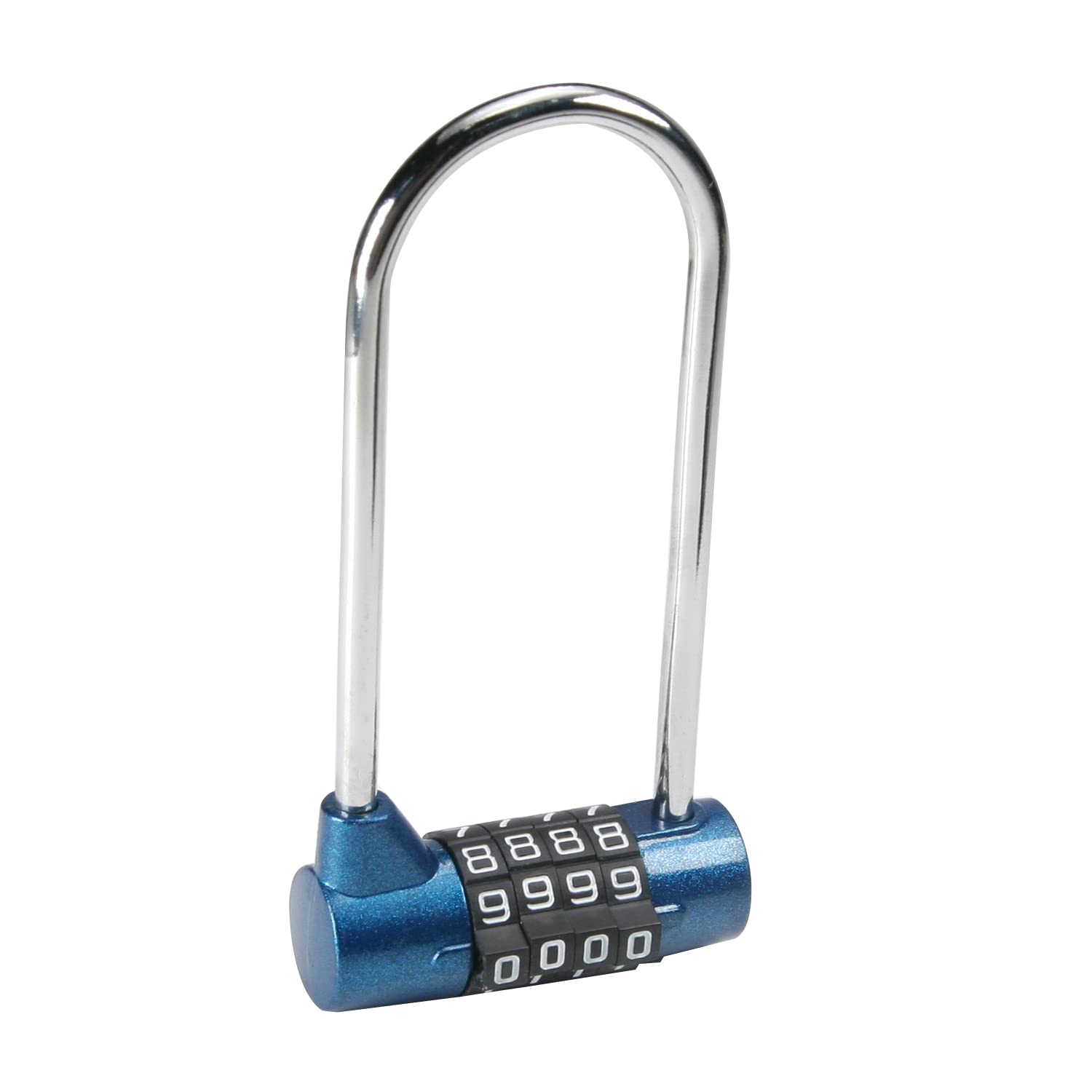 Yinpecly 4 Digit Combination Padlock - Resettable Zinc Alloy U-Shaped Lock with Extended Shackle for Gym, School, Toolbox & Locker (Blue, 1 Pack) - Secure Your Valuables at Home, Office or Outdoor Activities