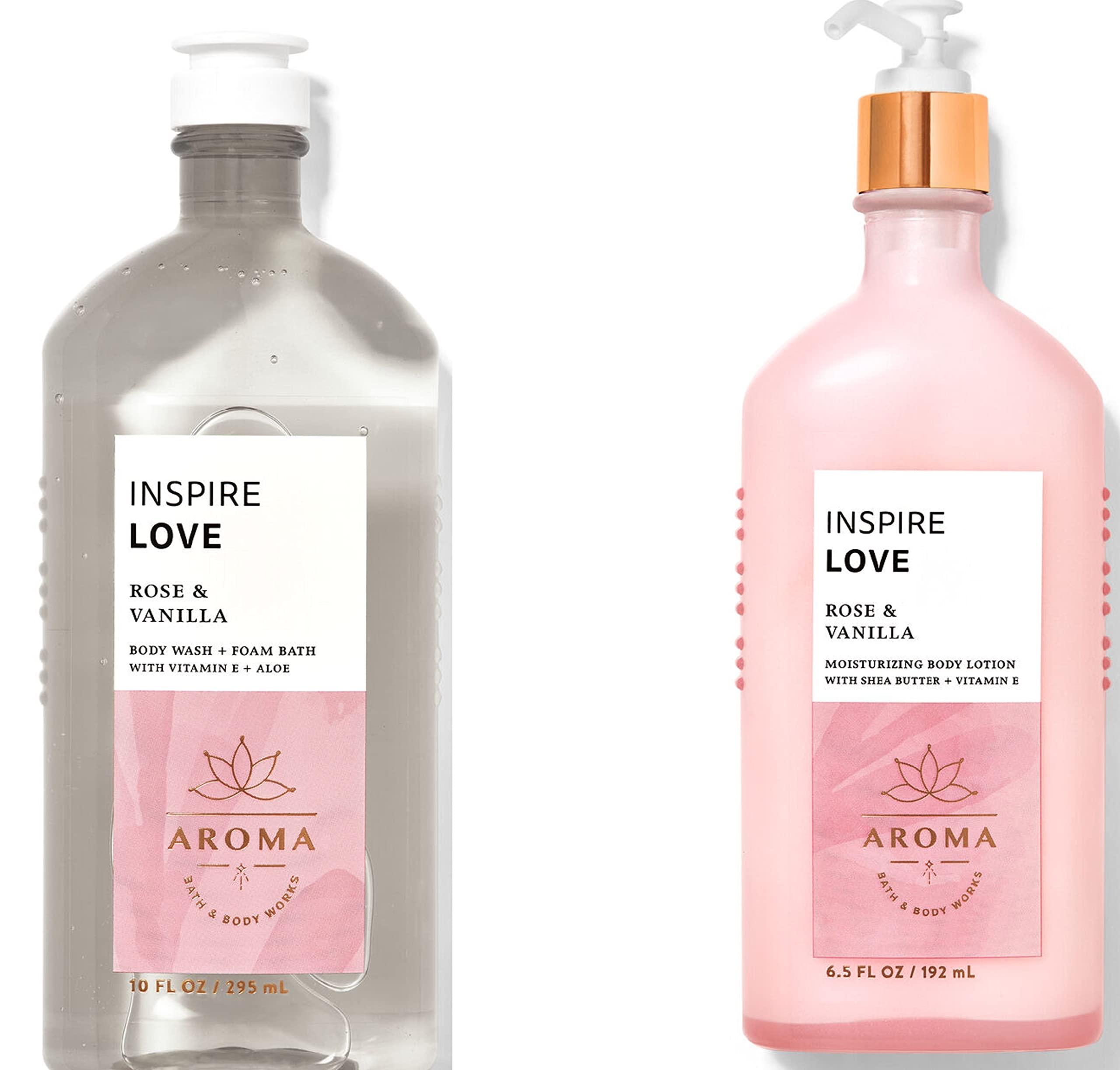 BATH AND BODY WORKS Aromatherapy LOVE - ROSE & VANILLA Body Lotion & Body Wash Set | Full Size Moisturizing & Relaxing | Perfect for Self-Care, Spa Days & Romantic Gifts
