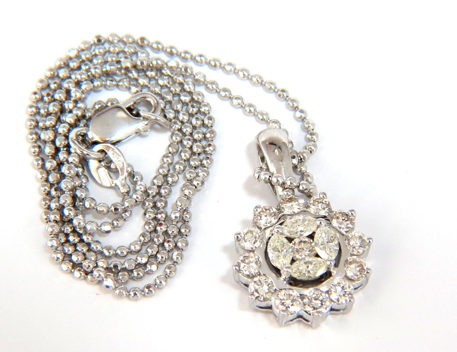 1.00 Carat Natural Marquise Diamond Cluster Halo Pendant Necklace with Ball Chain - Elegant Jewelry for Weddings, Anniversaries & Special Occasions