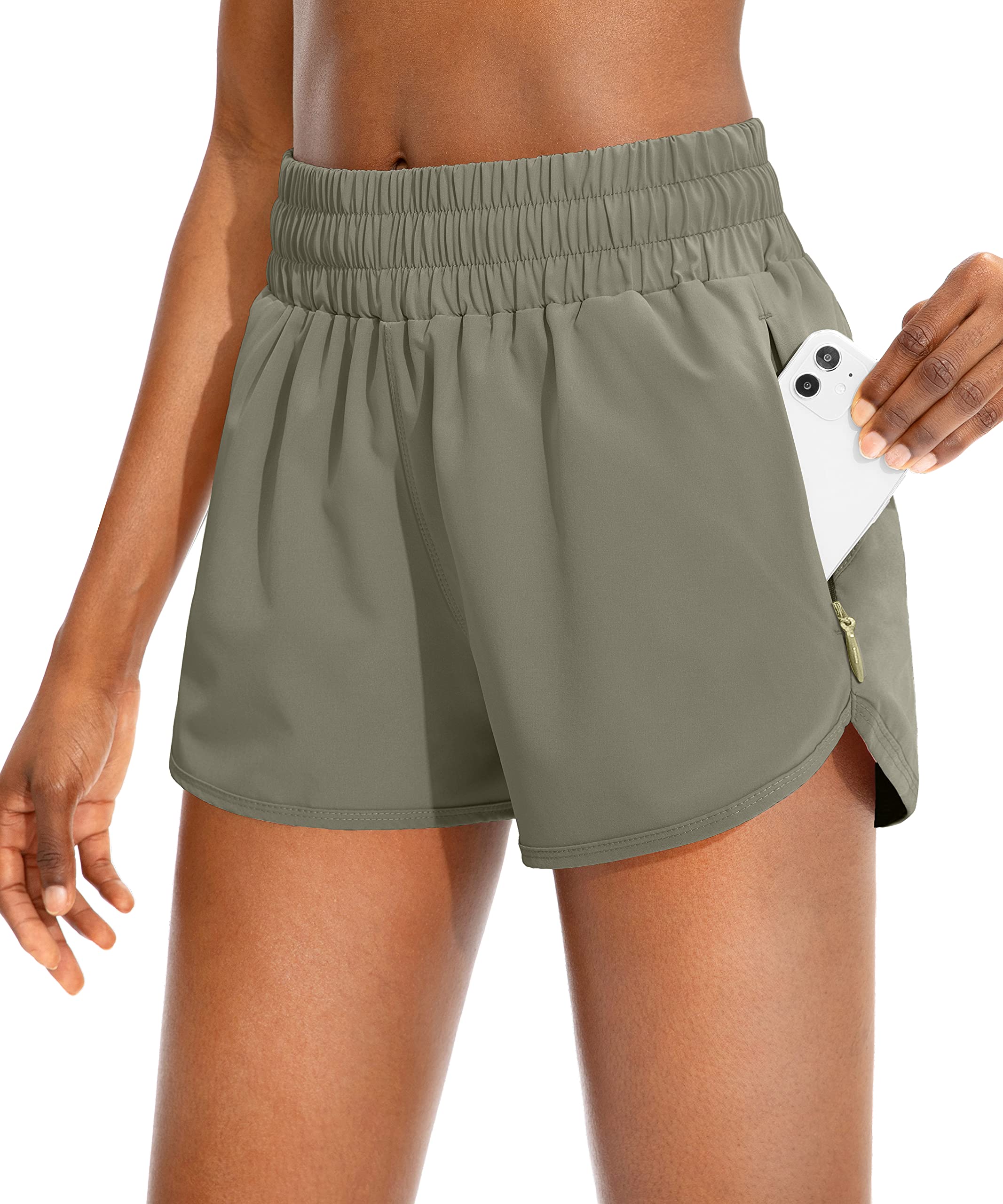 SANTINY High Waisted Running Shorts for Women with Zip Pockets - Breathable Athletic Workout Gym Shorts with Liner - Perfect for Jogging, Yoga & Fitness Training