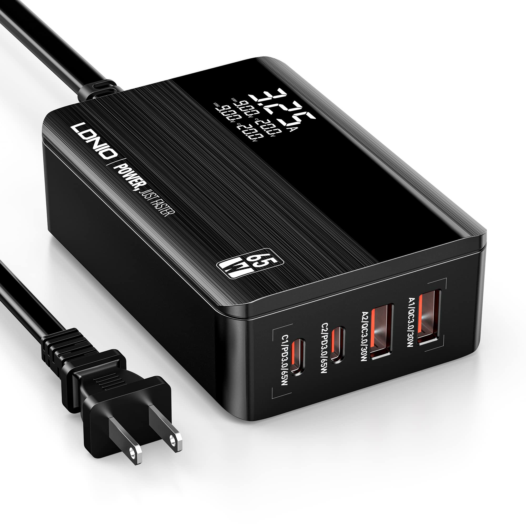 65W USB C Charger Block with LED Display - 4-Port PPS Fast Charger Adapter (PD+QC4.0) for MacBook Pro/Air, iPad Pro, iPhone 15, Galaxy, Dell XPS, Steam Deck - Perfect for Home, Office & Travel Charging Needs