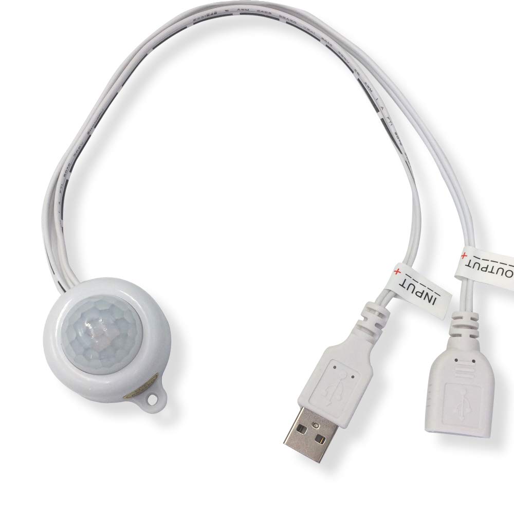 5V 2A PIR Motion Sensor Switch with USB Cable - Auto On/Off for LED Strip Lights, Night Lights & Security Lighting (Light Sensor, White) - Perfect for Home, Office & Closet Lighting Automation