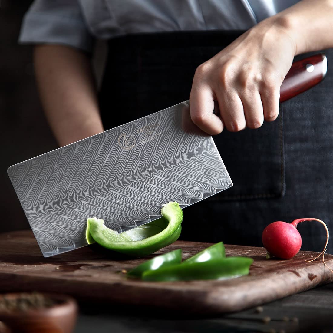 YARENH 7 Inch Damascus Chinese Cleaver Knife - 67 Layer High Carbon Stainless Steel Chef Knife, Ultra Sharp & Rust Resistant with African Sandalwood Handle (Gift Box Included) - Perfect for Slicing, Dicing & Chopping Vegetables, Meat & Herbs