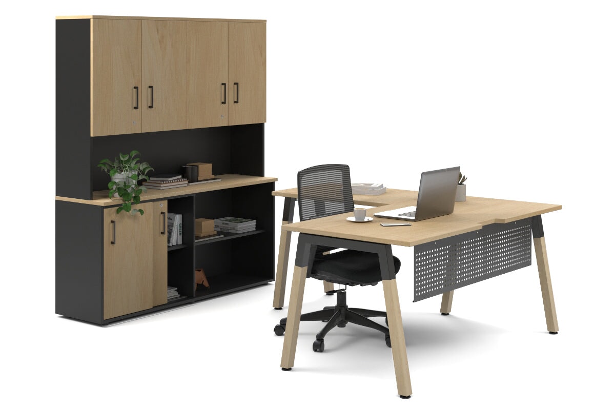Premium L-Shaped Executive Desk with Quadro A Legs & Black Cross Beam - 1800L x 1700W Wooden Office Desk for Home & Business Workspaces