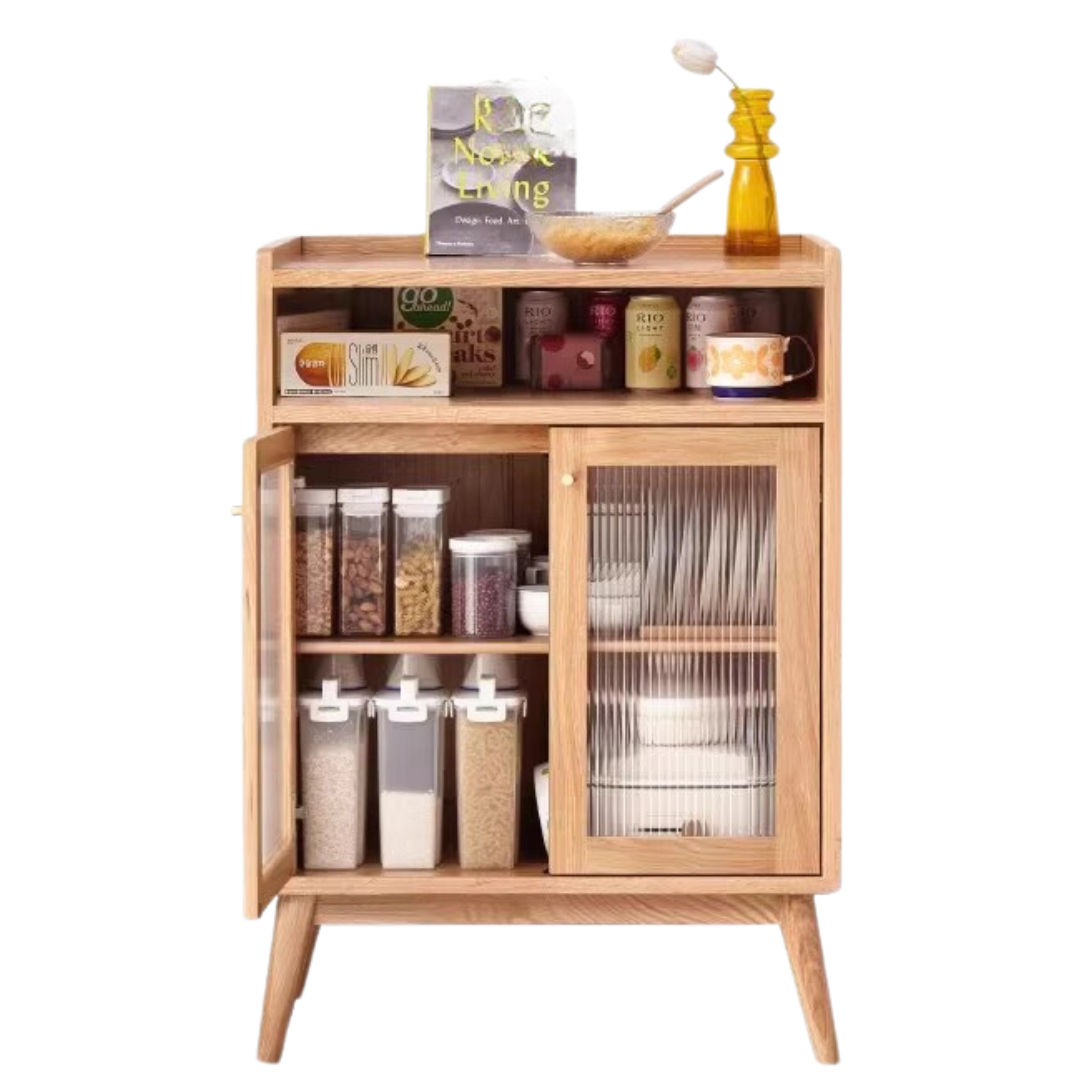 Oak Solid Wood Sideboard with Sliding Doors - Rustic Farmhouse Buffet Cabinet for Dining Room Storage & Living Room Decor