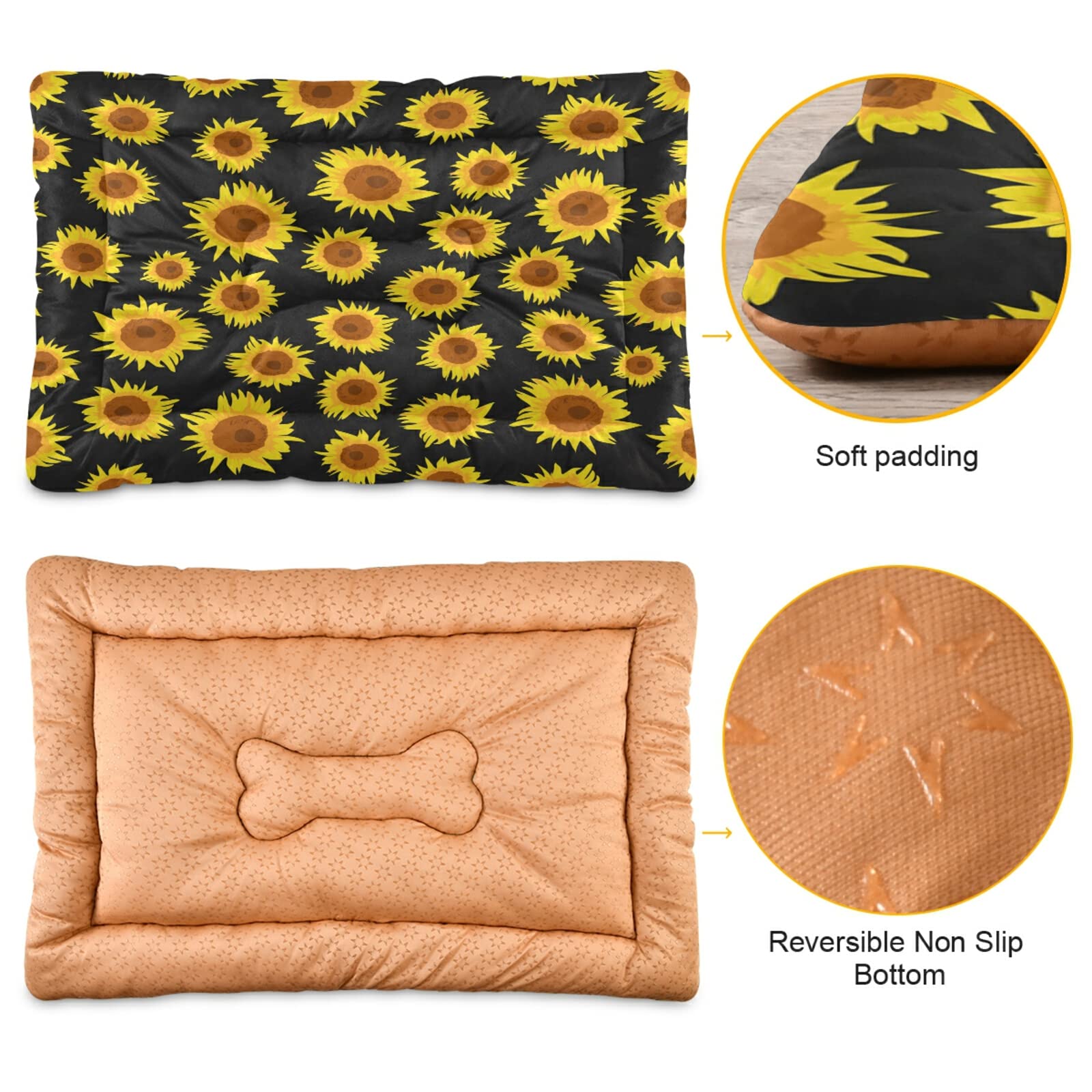 Beautiful Sunflower Pet Bed - Ultra Soft Rectangle Dog Bed & Cat Bed for Small to Medium Pets, 24x18 Inch - Cozy Calming Bed for Dogs & Cats, Perfect for Living Room, Bedroom, or Crate