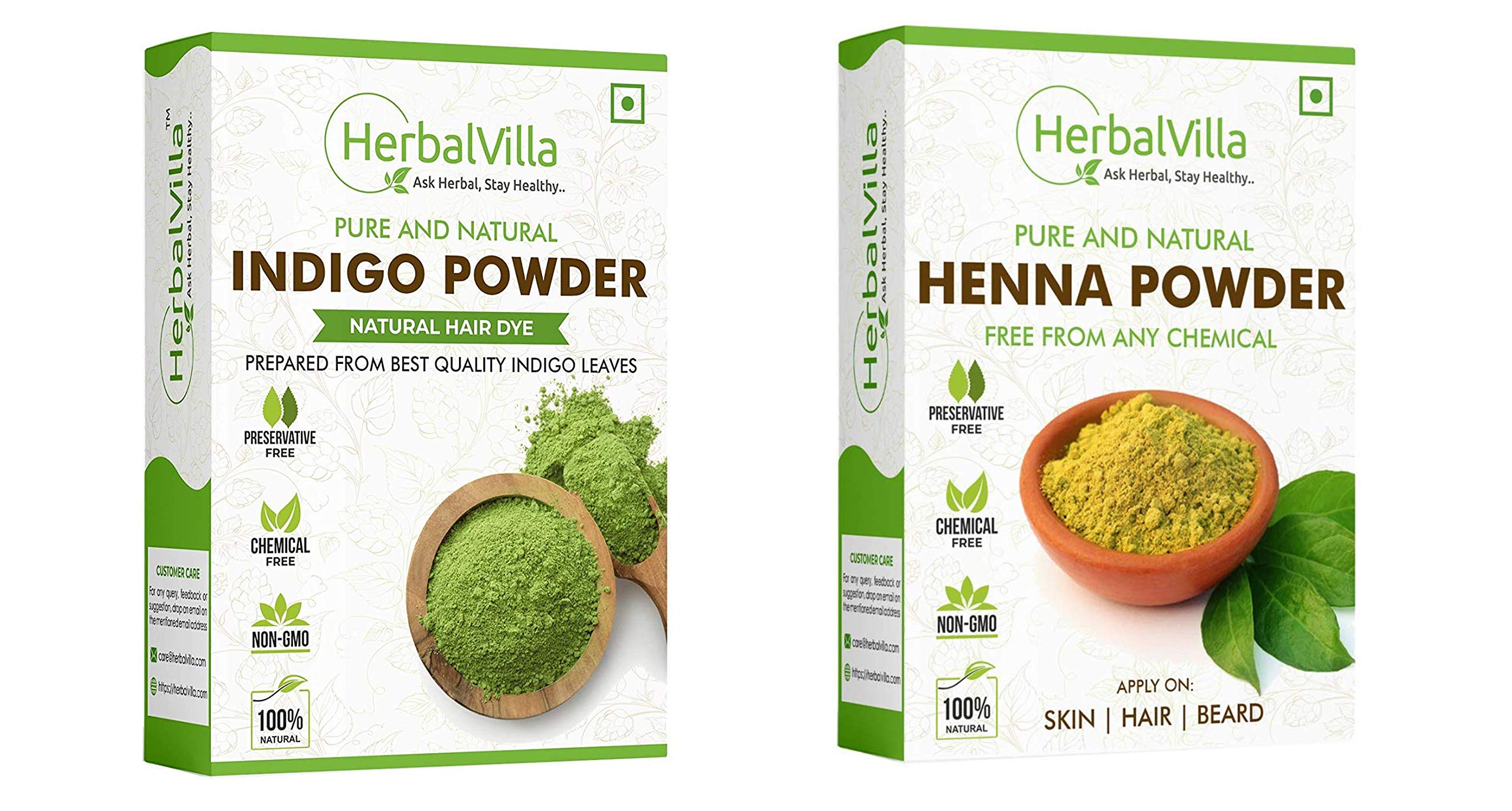 Herbalvilla 100% Natural Black Hair Dye with Henna & Indigo Powder - 200g Chemical-Free Hair Color for Gray Coverage & Hair Conditioning | Perfect for Home Use & Salon Professionals