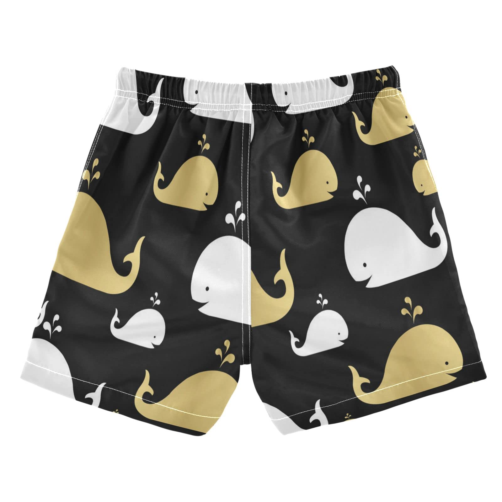 Whales Gold Black Boys Swim Trunks | Quick-Dry Toddler Swimwear | UPF 50+ Sun Protection | 2T Size for Beach, Pool & Summer Water Activities