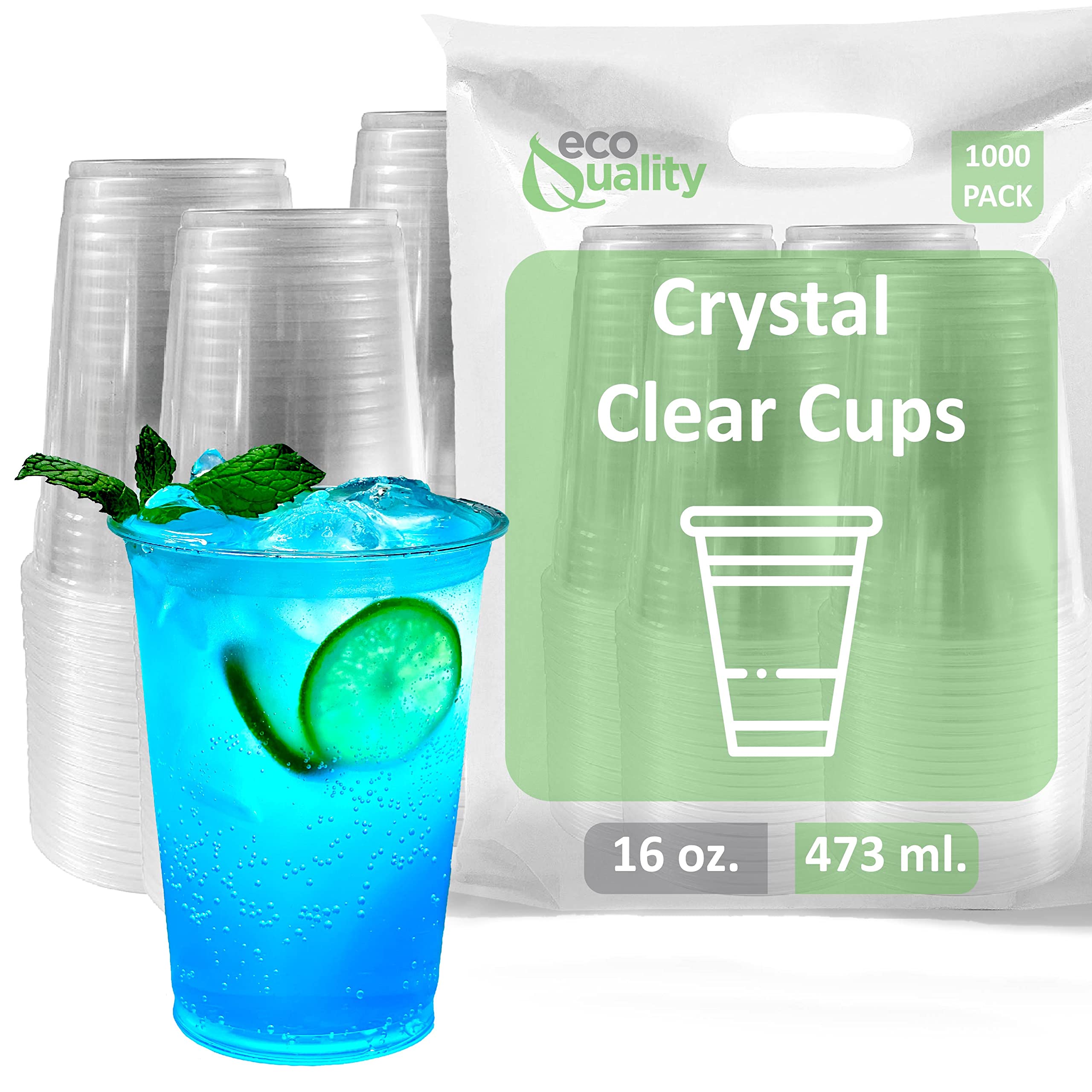 Clear Plastic Disposable PET Cups - 16oz (1000 Pack) | Crystal Clear Cold Drink Cups for Smoothies, Iced Coffee, Juice, Soda & Cocktails | Perfect for Coffee Shops, Parties, Catering & Takeout | BPA-Free & Eco-Friendly