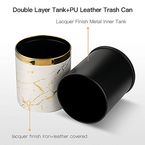 2.6 Gallon Small Office Trash Can with Lid - Black Gold Marble Bathroom & Bedroom Waste Basket - Invisible Garbage Bin for Living Room, Kitchen, Dorm - Odor Control & Space Saving Design