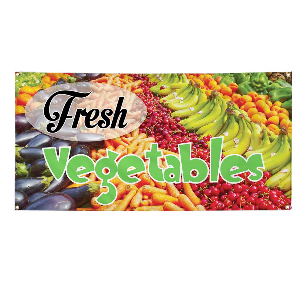 Durable Vinyl Banner 48x96 Inches - Weatherproof Outdoor Advertising Sign with 8 Grommets for Business, Yard & Industrial Use | Perfect for Fresh Vegetables Promotion, Events & Commercial Displays