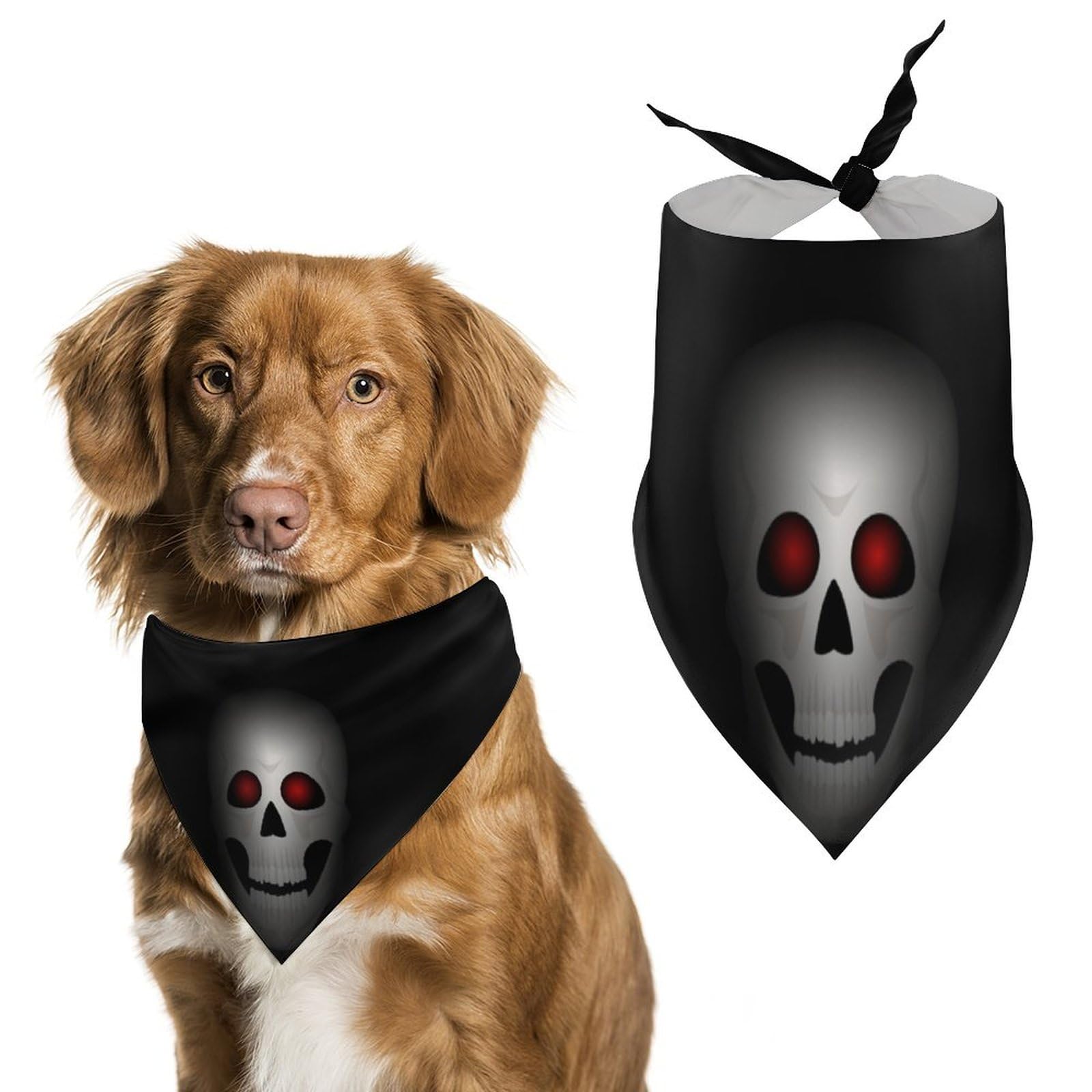 Skull with Red Eyes Dog Bandana - Adjustable Triangle Pet Scarf for Small, Medium & Large Dogs - Perfect for Halloween, Cosplay & Pet Costume Parties