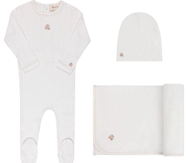 ELY & CO EMB CHERRY POINTELLE 3-Piece Baby Footie Set (1M 6M) - Soft Cotton Pajamas for Newborns & Infants | Perfect for Sleepwear, Playtime & Photo Shoots