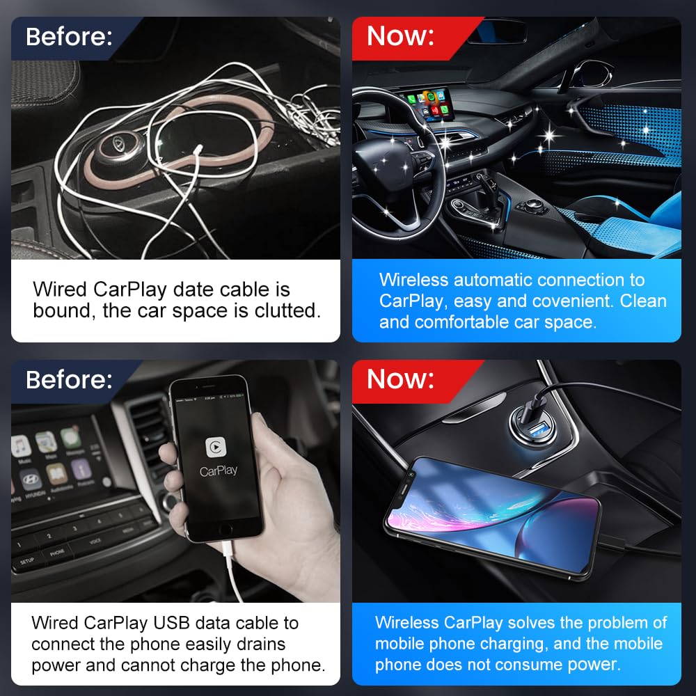 2024 Upgraded CarlinKit 3.0 Wireless CarPlay Adapter - Convert Wired to Wireless CarPlay for iPhone | Plug & Play | Compatible with 2016+ Cars & iOS 10+ | Perfect for Commuting, Road Trips & Hands-Free Driving