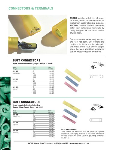 Ancor 222120 Marine Grade Electrical Nylon Insulated Single Crimp Butt Connectors (12-10 AWG, 500-Pack) - Waterproof Wire Terminals for Boat, RV & Automotive Wiring Applications