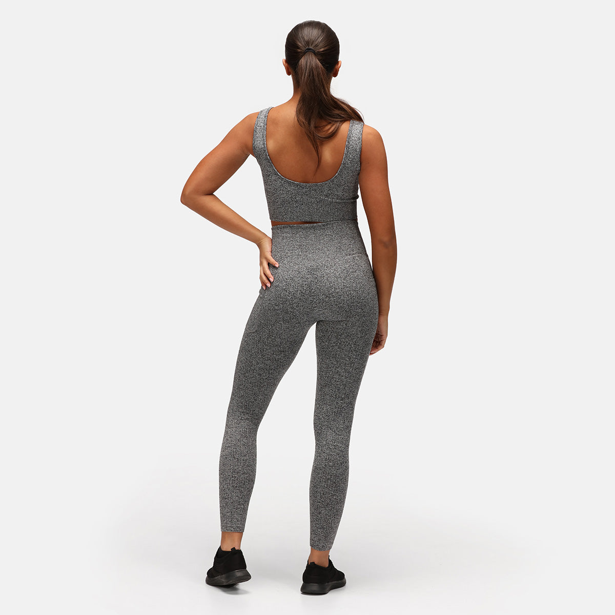 High-Waisted Charcoal Ribbed Seamless Leggings for Women - Tummy Control Yoga Pants, Workout Leggings for Running, Gym & Lounge Wear