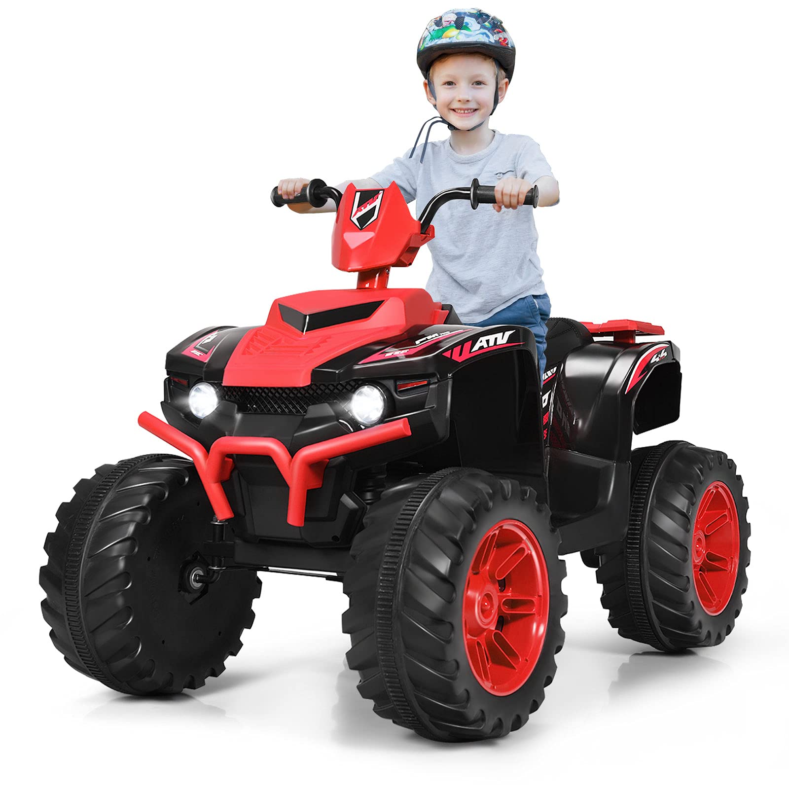 OLAKIDS 12V Kids Ride On ATV Electric Quad - 4 Wheeler Battery Powered Motorized Toy Car for Boys & Girls with LED Lights, Music & Horn - High/Low Speed & Soft Start (Red) - Perfect for Outdoor Play, Backyard Fun & Birthday Gifts