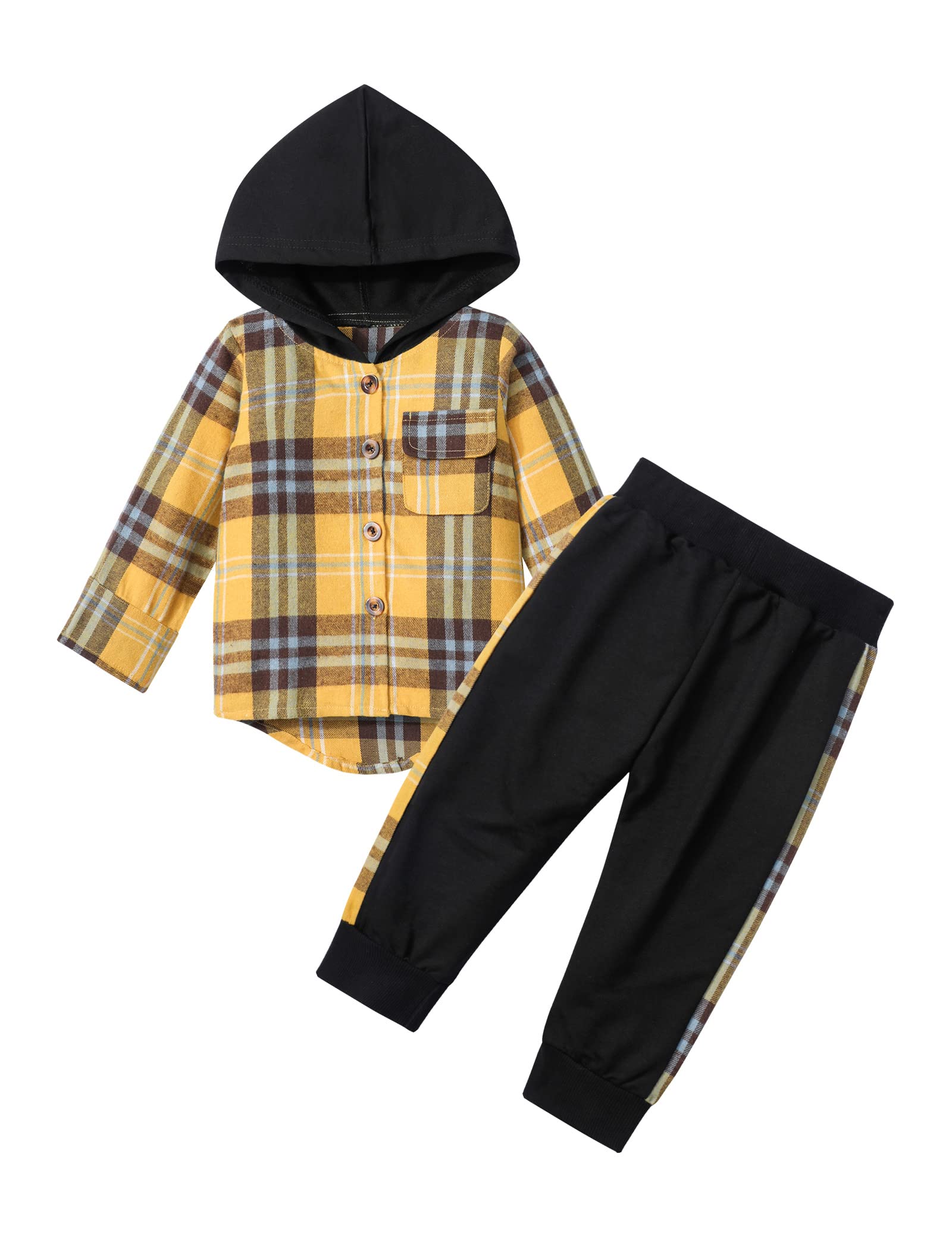 Stylish DONWEN Plaid Long Sleeve Hoodie & Pants Set for Toddler Boys | Fall Baby Clothes | Perfect for Playdates, Family Outings & Photo Shoots