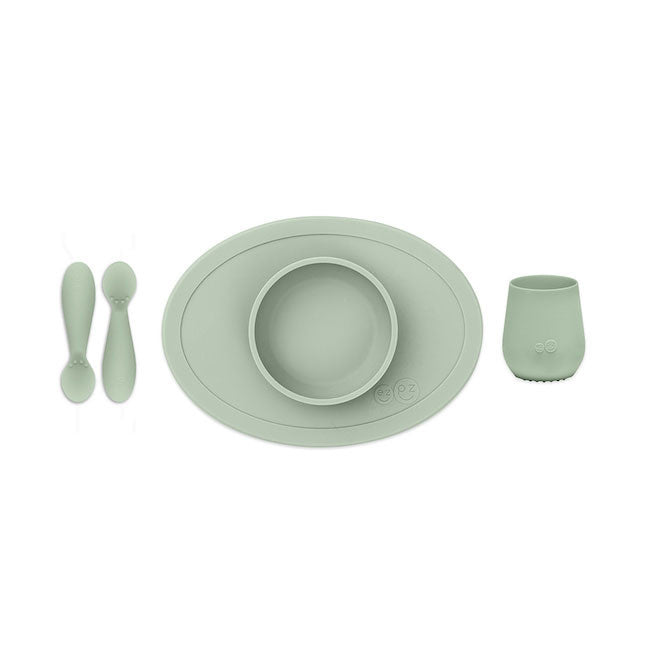 Ezpz First Foods Set - Baby-Led Weaning Starter Kit with Silicone Bowl & Spoon - Sage Green - Perfect for Toddler Mealtime & On-the-Go Feeding